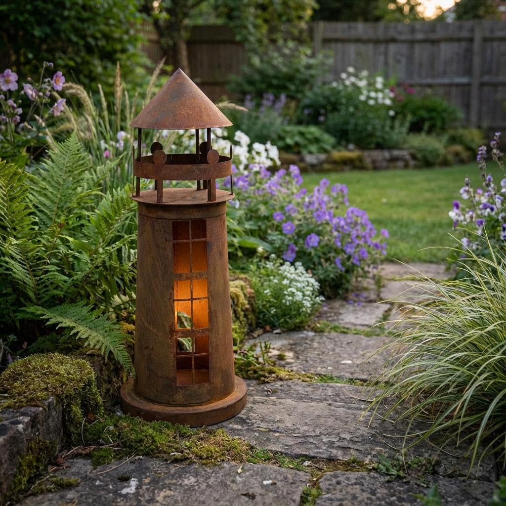 Kapaga – Leuchtturm Gartendekoration – 50 cm – Metall Corten Optik