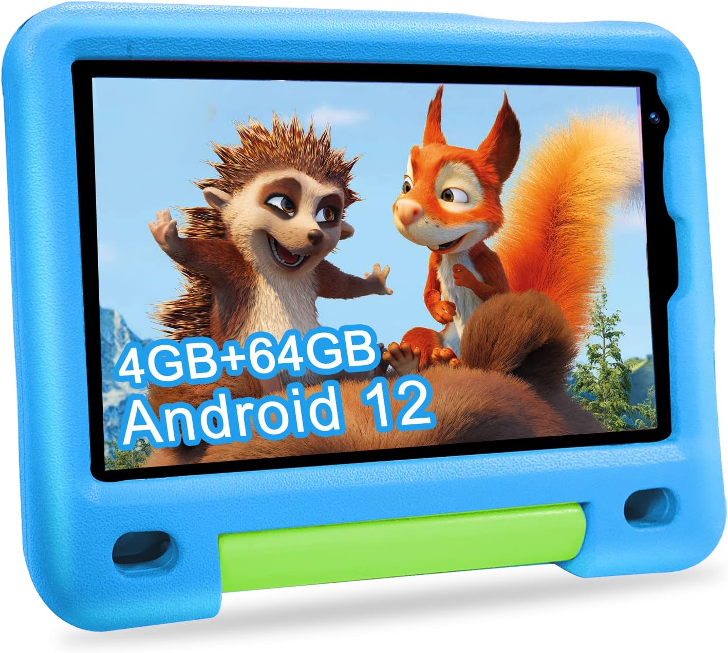 Tablet 8 Pulgadas Android 12, 4 GB RAM + 64 GB ROM, 128 GB Ampliable, Quad-Core, Display HD, 4000 mAh, Doble Cámara, WiFi, Sistema Infantil, Play Store, Educativo Tablet con Kid-Proof Funda - Azul