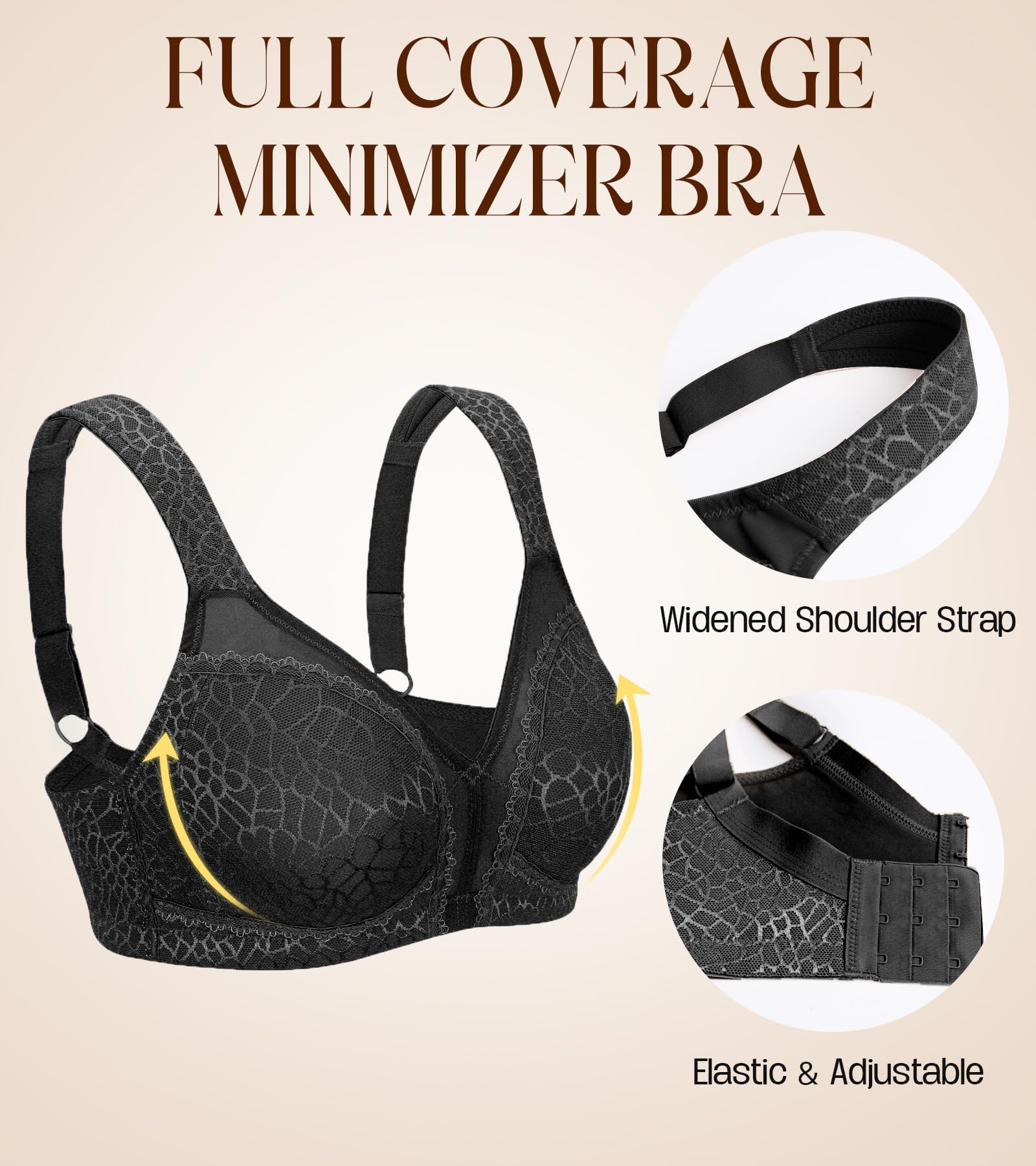 Soutien-Gorge Minimiseur pour Femmes sans Armatures Grandes Tailles Bonnets Entiers sans Rembourrage Confort au Niveau du Dos Doux Élastique