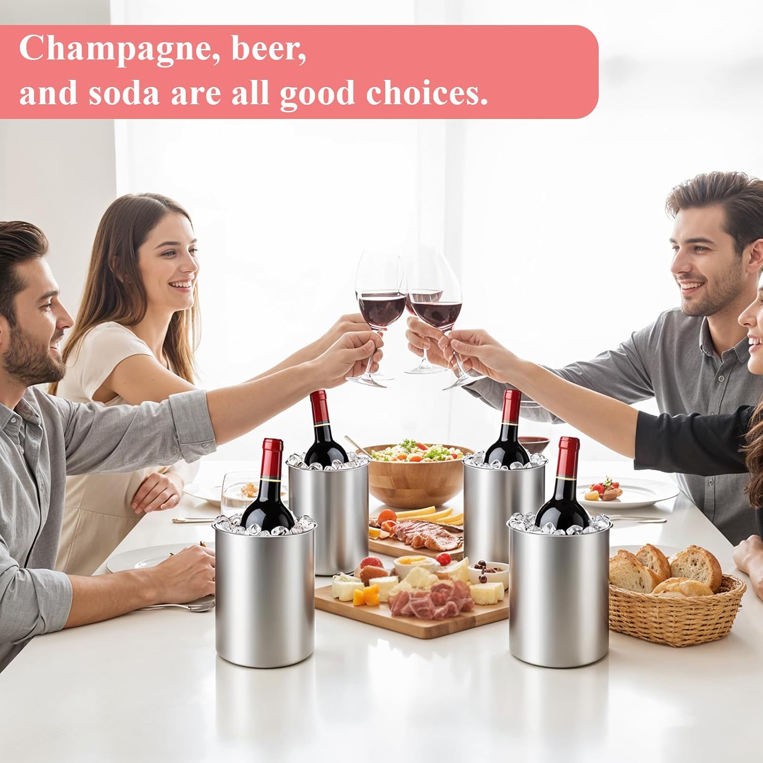 4 Pcs Stainless Steel Wine Ice Bucket, Wine Bottle Cooler, Insulated Champagne Ice Bucket, Keeps Cold for Hours, Fits Most Standard Sized Bottles - Image 6
