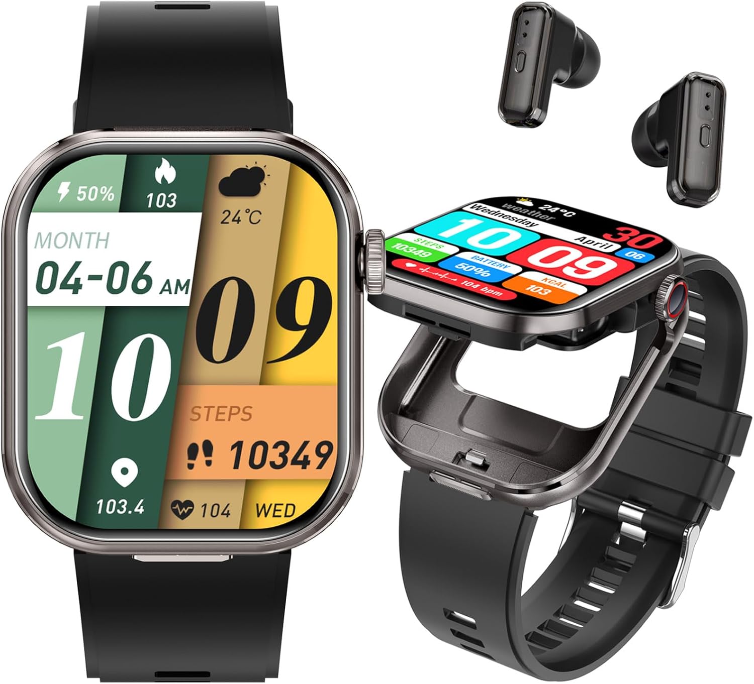 ZJX Smartwatch with Earbuds, 2.02″ HD Screen Fitness Watch, Take/Dial Calls, 2-in-1 Smartwatch with TWS Headset, Waterproof Sports Fitness Tracker, Long Standby Time