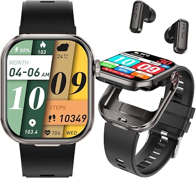 ZJX Smartwatch with Earbuds, 2.02" HD Screen Fitness Watch, Take/Dial Calls, 2-in-1 Smartwatch with TWS Headset, Waterproof Sports Fitness Tracker, Long Standby Time