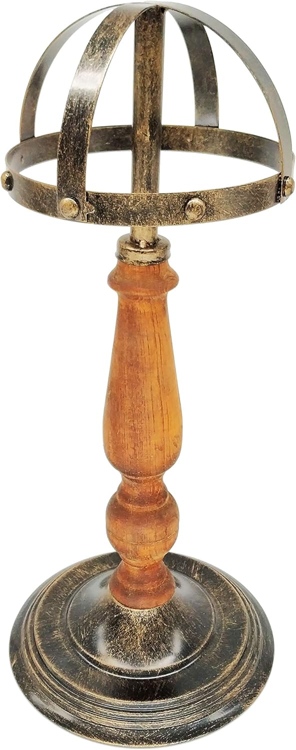 Owlgift Soporte de exhibición independiente de metal y madera rústica estilo vintage, organizador de gorras, soporte de exhibición para pelucas,