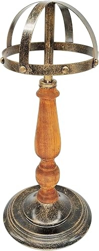 Owlgift Soporte de exhibición independiente de metal y madera rústica estilo vintage, organizador de gorras, soporte de exhibición para pelucas,