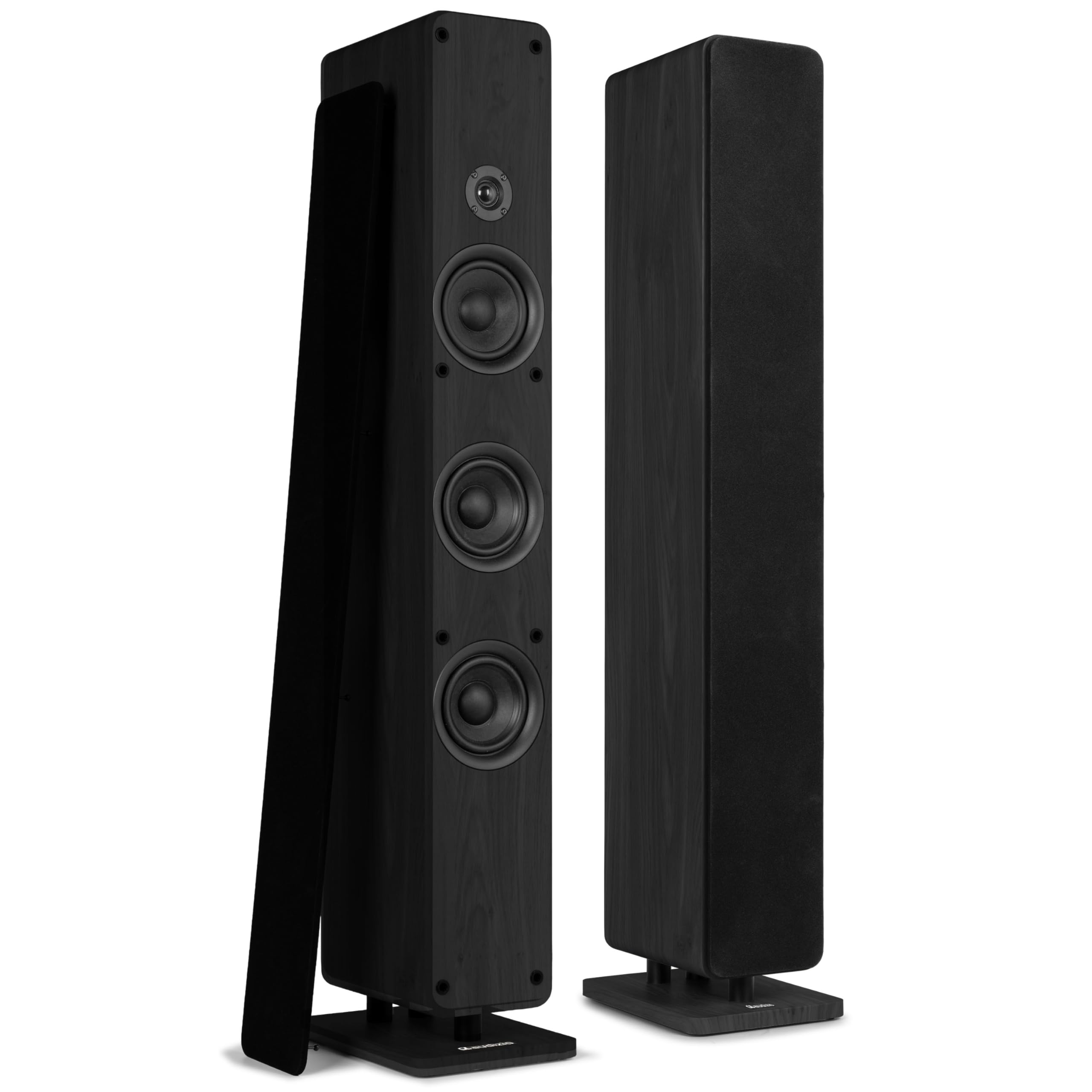Audizio Arco – Pack de 2 Unidades – Altavoz de Torre pasivo HiFi de 160W, 3 woofers de 4" + Tweeter 1", Frontal extraíble, Ideal Alta fidelidad, Home Cinema y Tocadiscos, con Acabado en Negro