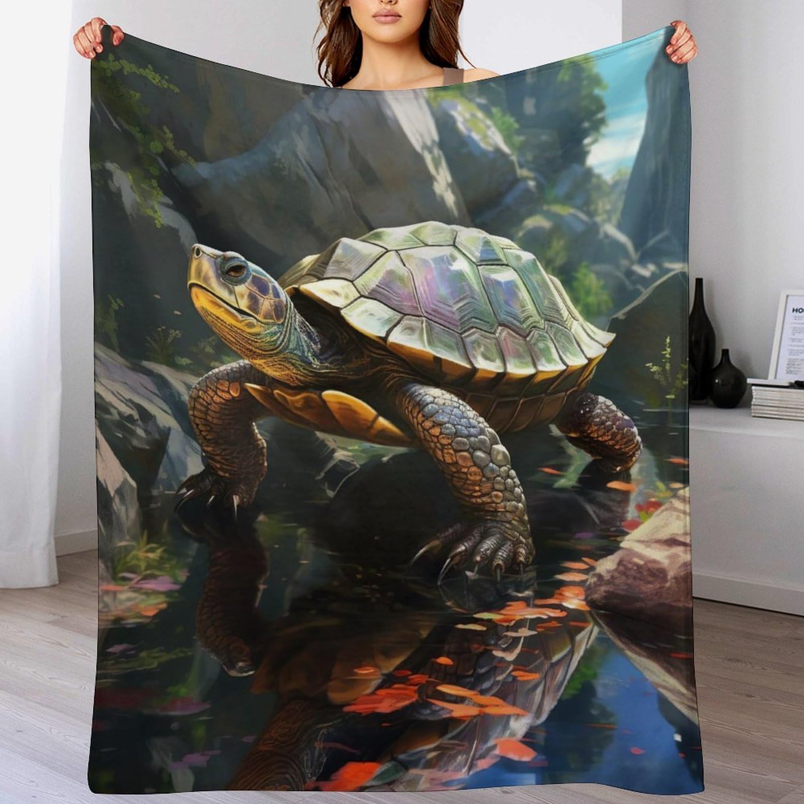 Manta de forro polar con tortugas marinas cálida y suave para cama grande de 180x200 cm
