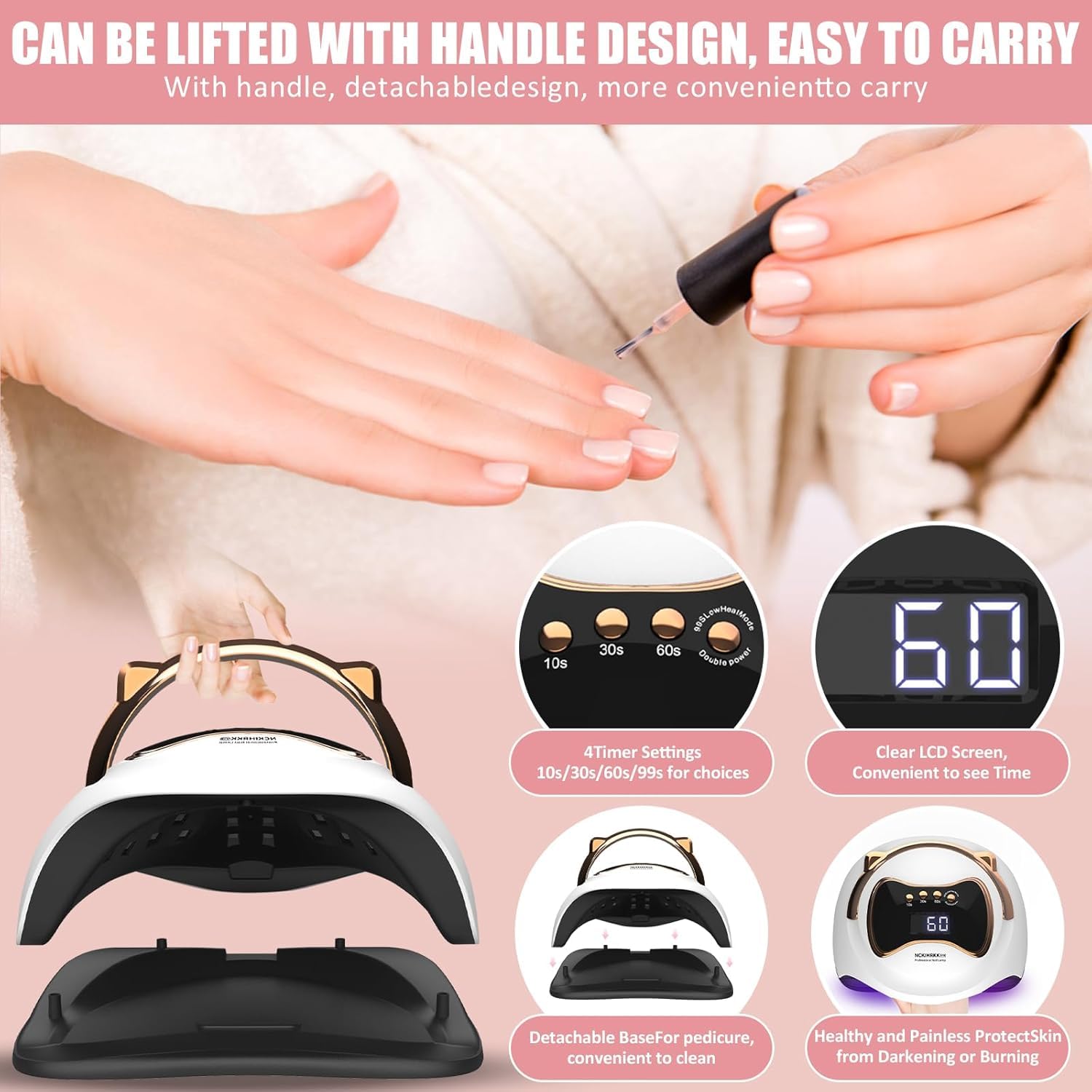 180W Lampada UV LED Unghie, Professionale Fornetto Unghie Semipermanente per Manicure Display LED Automatico Sensore, Maniglia a Orecchio di Gatto, Lampada Led Unghie per Manicure/Pedicure