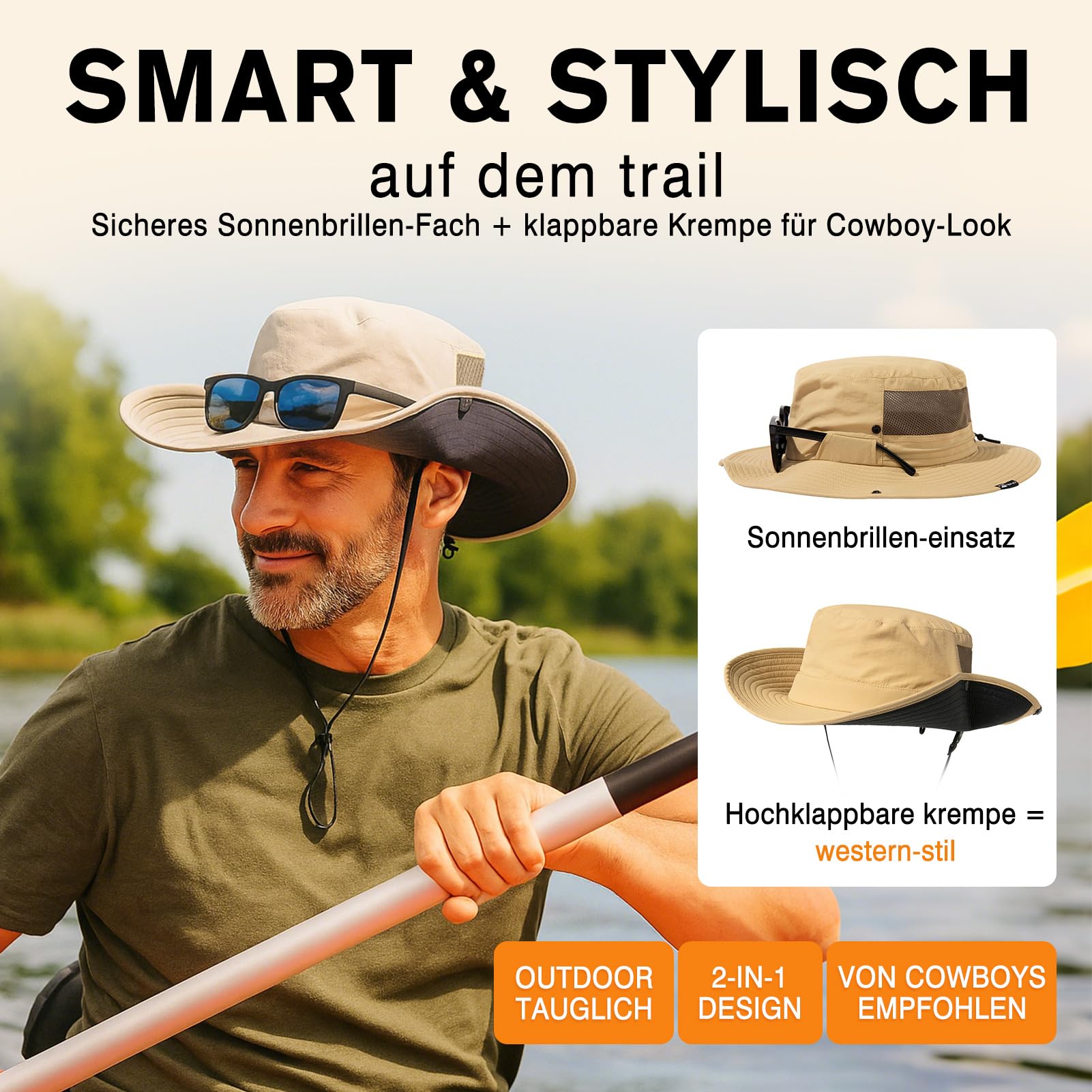 Top-EX XL/XXL Mens Wide Brim Sun Hat with Sunglass Lock UPF 50 Summer Hats with Neck Flap Waterproof Outdoor Fishing Safari Hat Packable