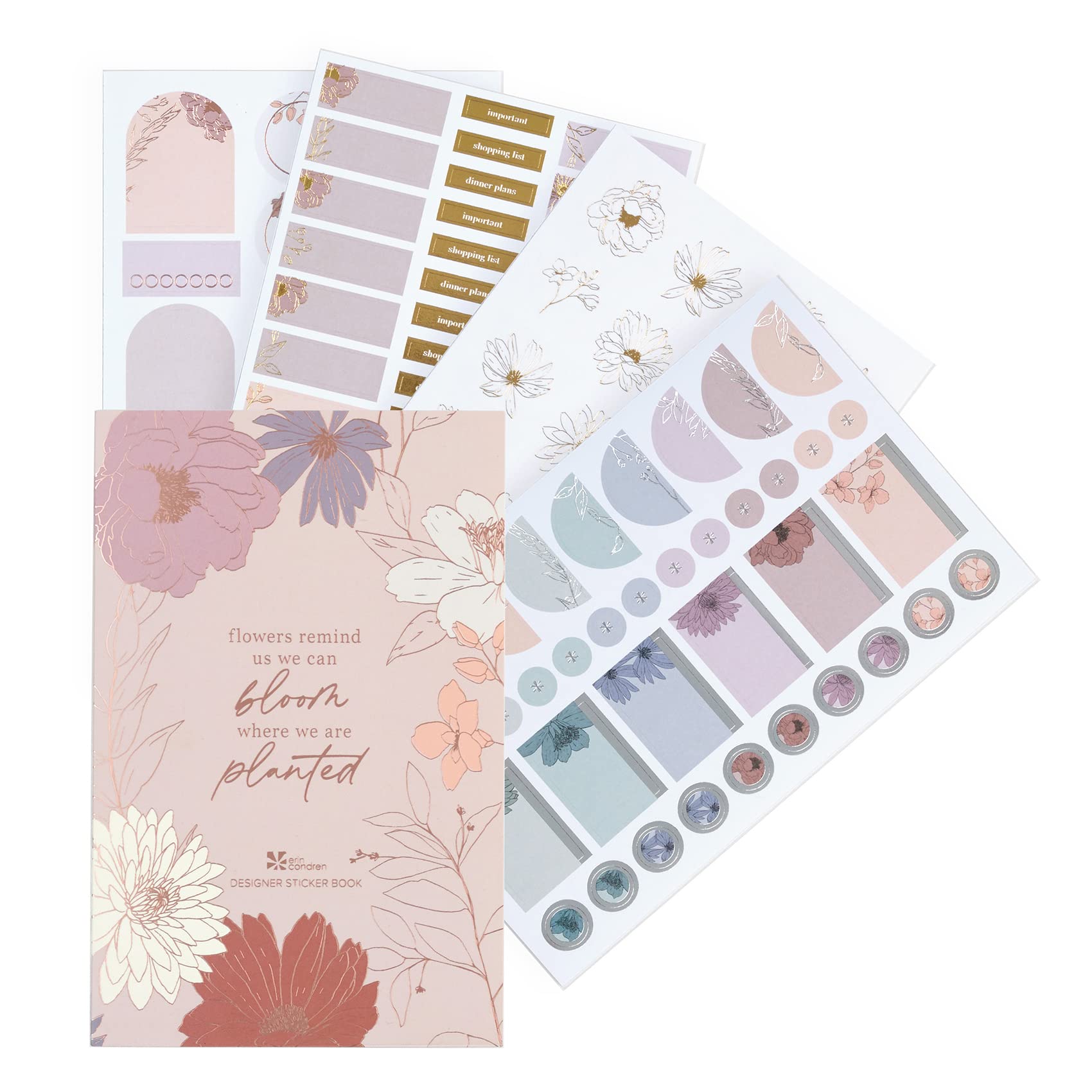 Classic Sticker Book - in Bloom - Color-Code, Label and Beautifully Style Planners, Calendars and More. Includes 12 Sheets of Mixed Metallic Stickers. 340 Total Stickers by Erin Condren.