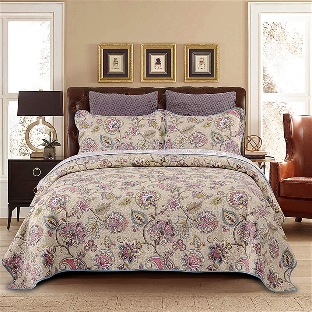 Colcha, Acolchada, Reversible, Diseño Patchwork, 230x250cm Colcha con Funda de Almohada Colcha Manta de Cama + Fundas de Almohada Patchwork, Juego de 3 Piezas de Funda de,