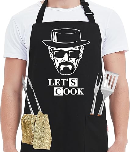 Kaidouma Divertidos delantales de parrilla para hombres I Only Smoke The Good Stuff Divertidos delantales de chef para cocinar barbacoa con 2