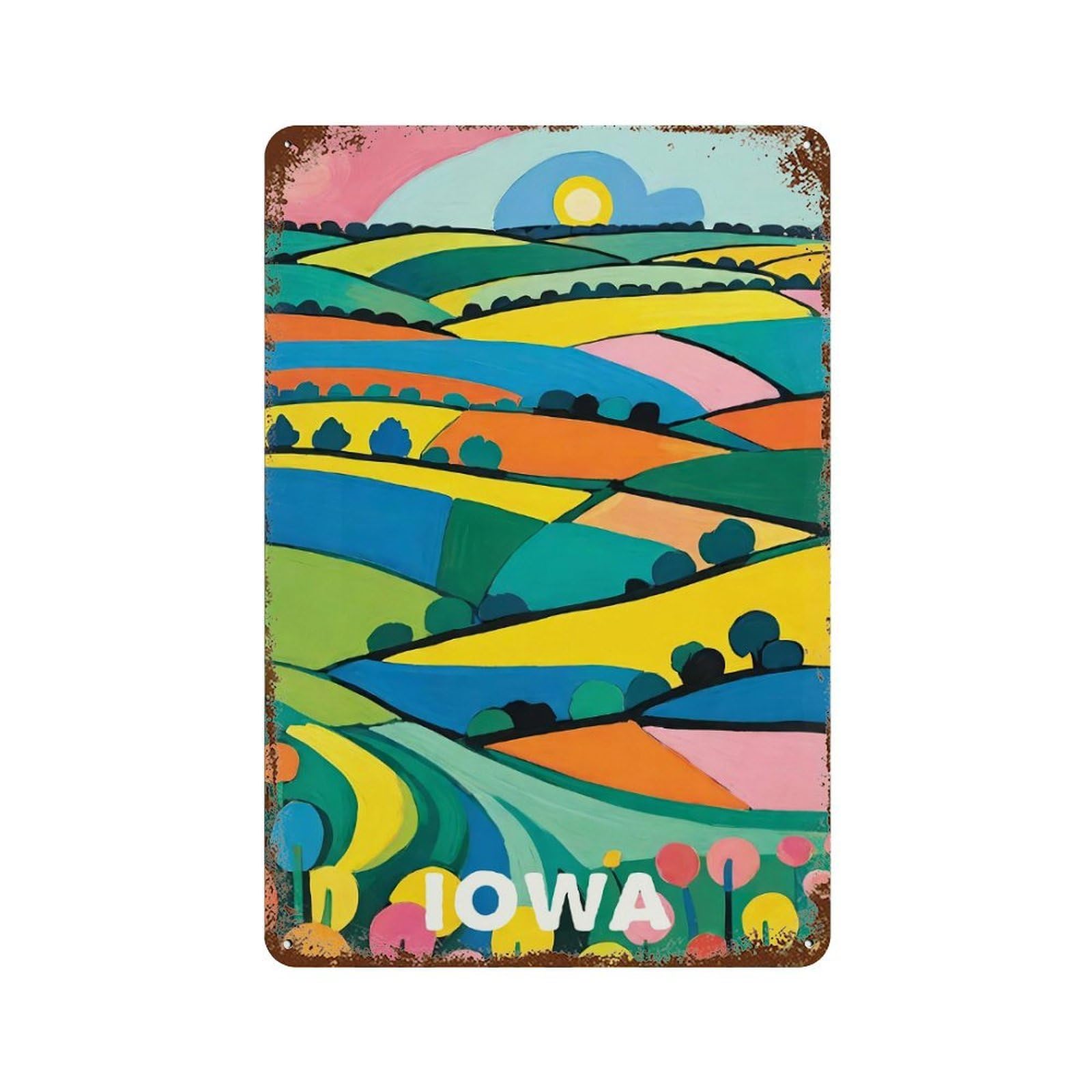 Iowa Print Travel Poster Rusty Metal Tin Sign 11.8"x7.9", Old School Wall Decor for Garage, Pub Or Kitchen