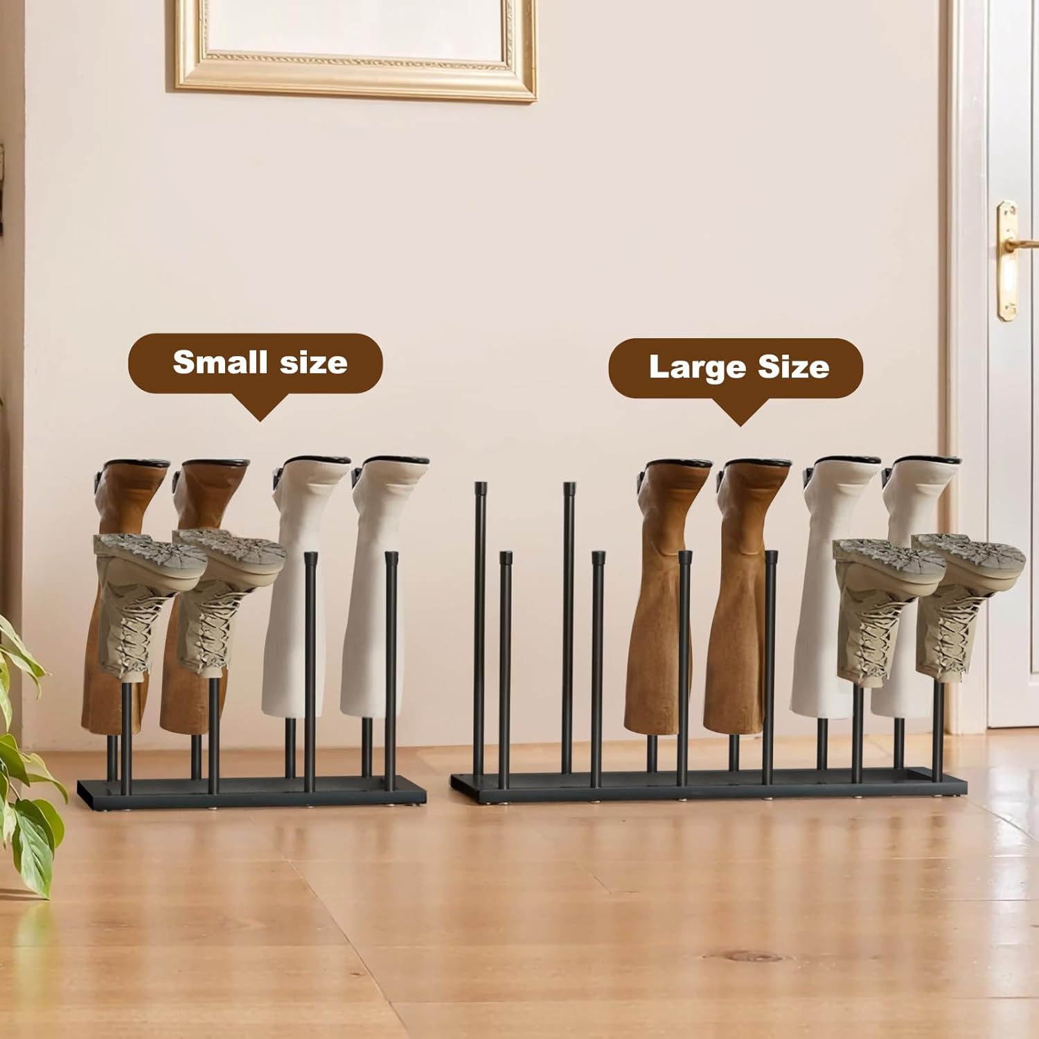 Free Standing Shoe Racks-Standalone Boot Rack For Storing High Boots,Boot Rack,Suitable for Closets, Entrances, Bedrooms, Outdoor terraces, Black, Shoe Storage for 6 Pairs