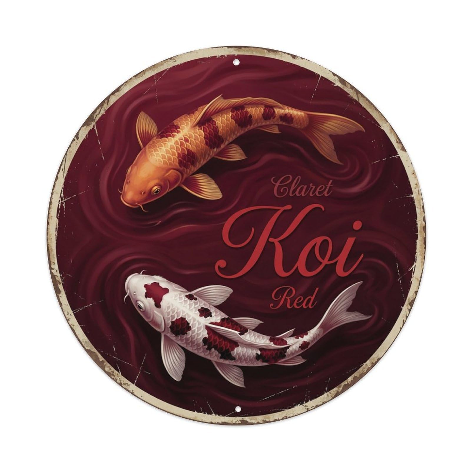 Koi Fish Claret Red Waters Wine Deep Rich Elegant Metal Tin Sign