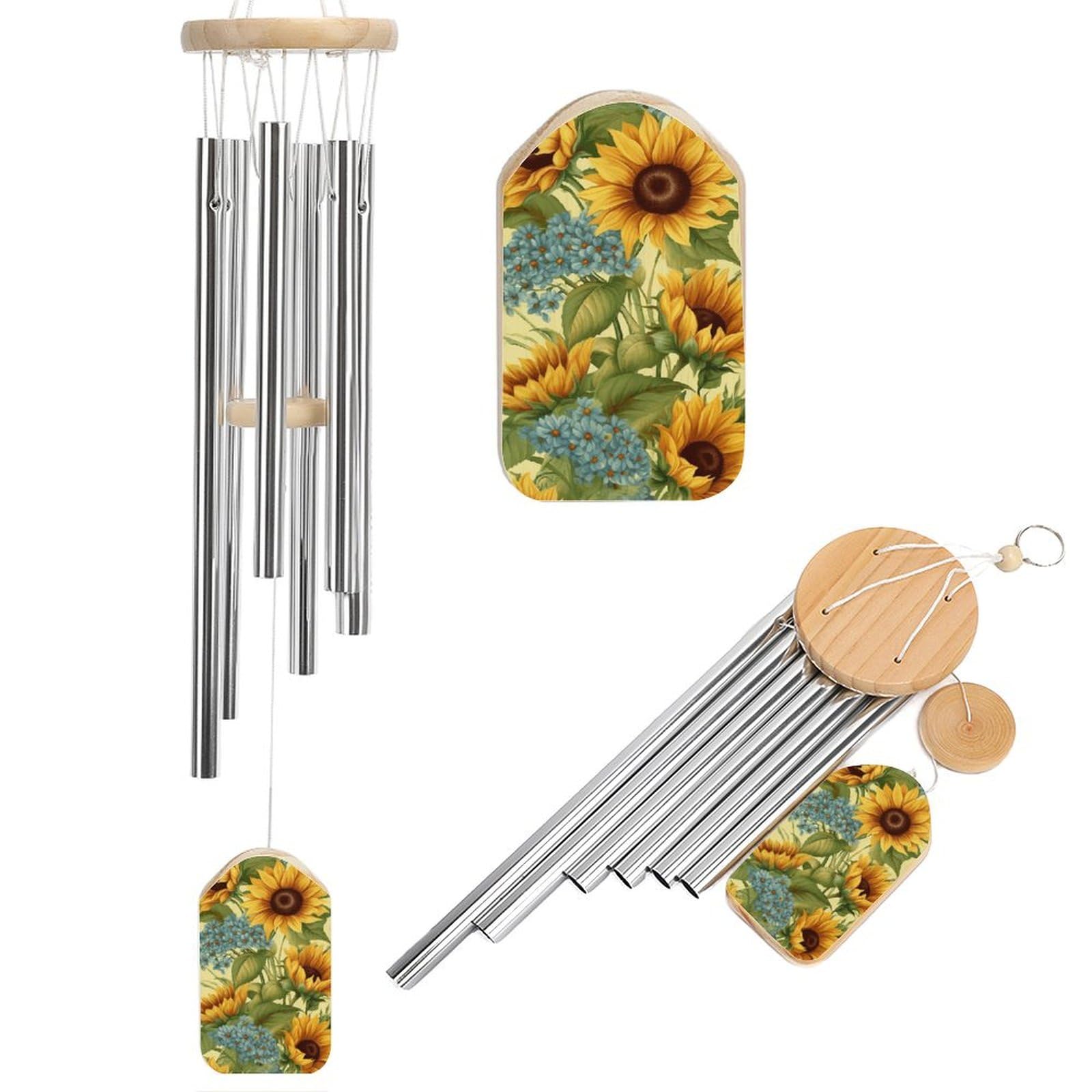 Outdoor Wind Chimes, Sunflowers Printed Wind Chimes,Simple Wind Chimes,Curtain Wind Chimes for Home Decoration