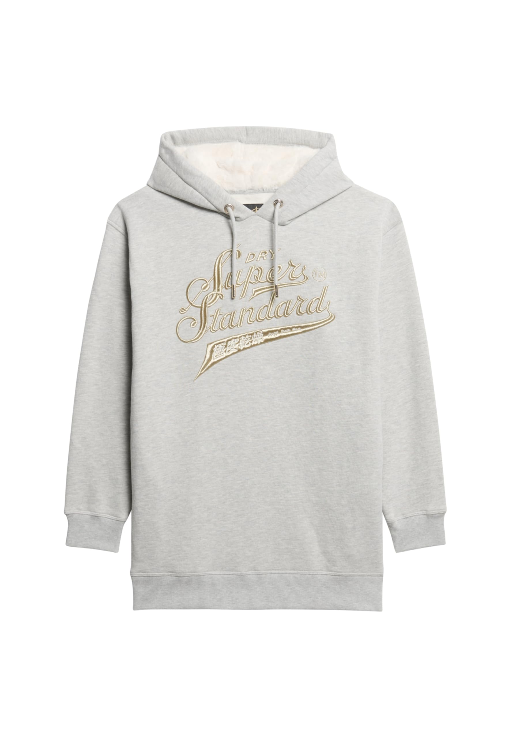 Superdry Women's Beige Hooded Sweatshirt Dress With Metallic Logo For Luxe