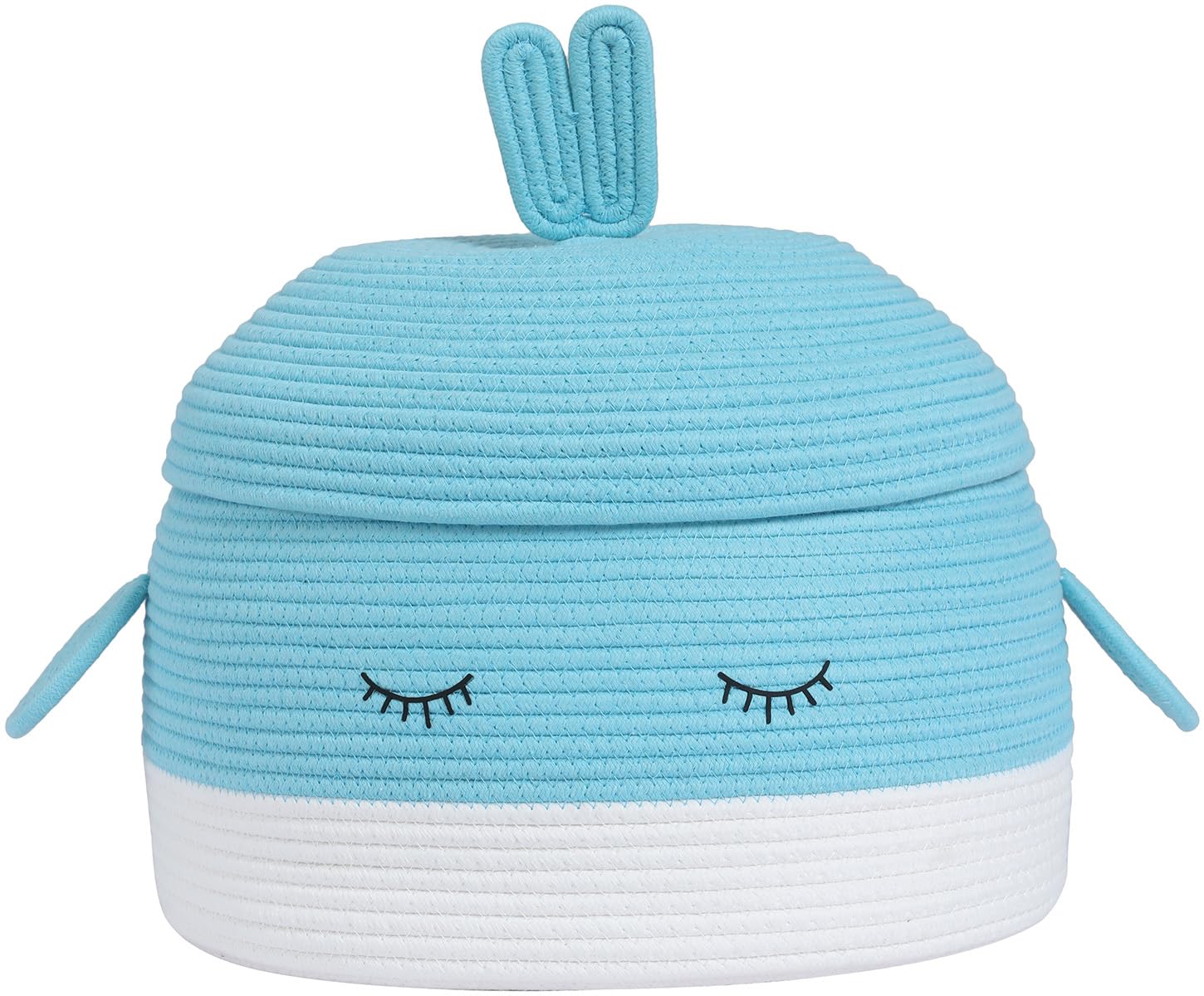 CottonphantHandcrafted Animal Inspired Basket with Lid | Cotton Storage Solution for Organization in Bedroom | Perfect Organizer for a Shower or Retreat, Light Blue Whale, 15"x12"