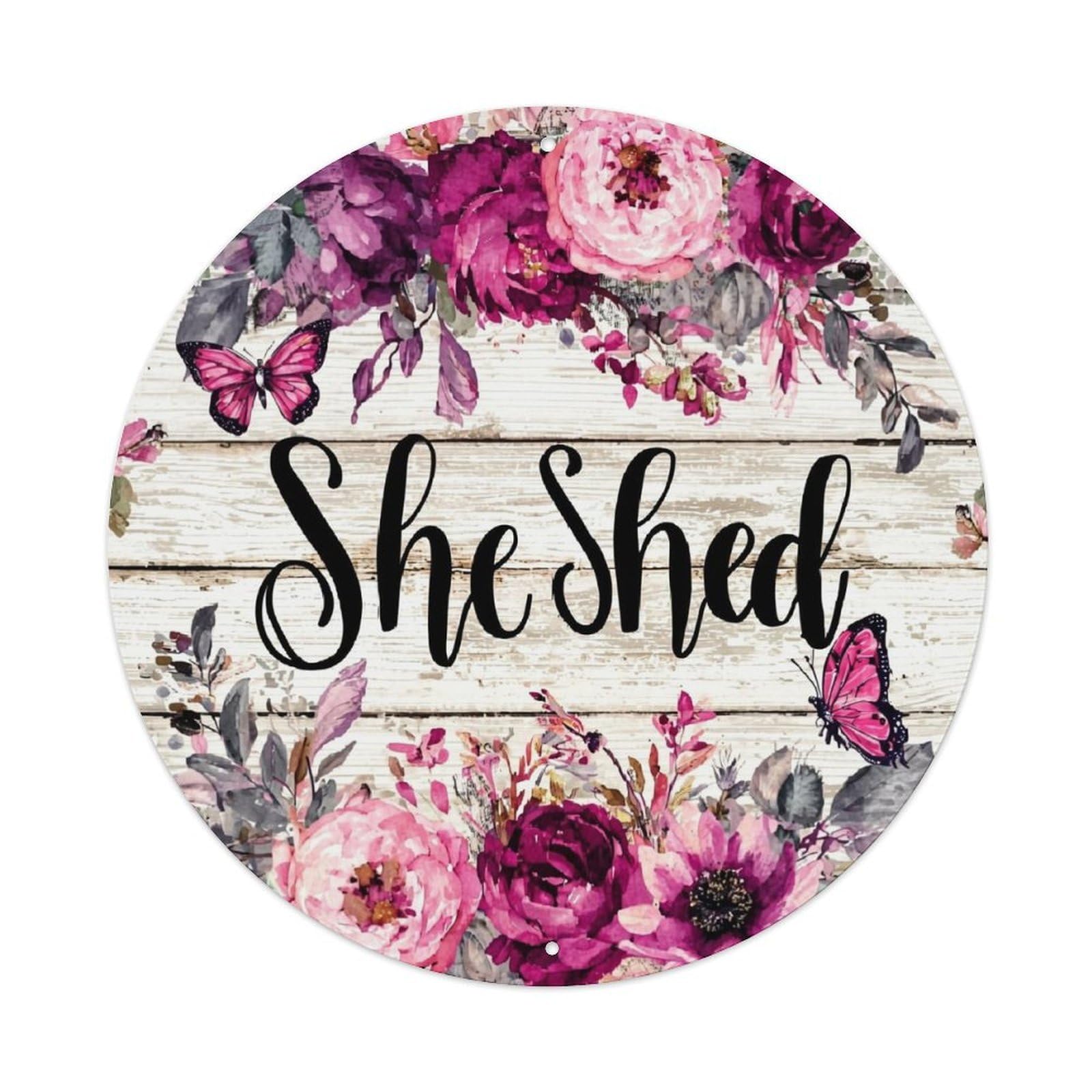 Floral Butterflies Wood Background Text Retro Metal Sign Round Tin Sign, Vintage Decor Art Poster for Bar, Home, Man Cave, Kitchen, Laundry Room Gift 8x8Inch