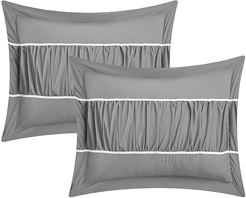 Miniatura 4 de Chic Home Cheryl Juego de sábanas y acolchado de 10piezas con detalles plizados para cama King en una bolsa, color blanco