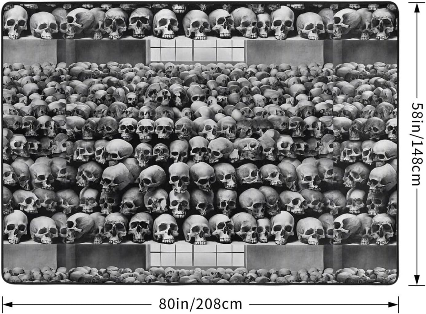 Flannel Non-Slip (Horrible Dark Skulls Flowers Pattern) Rug Pad 80×50in Soft Washable Protective for Hardwood Floors Bedroom Bathroom Living Room