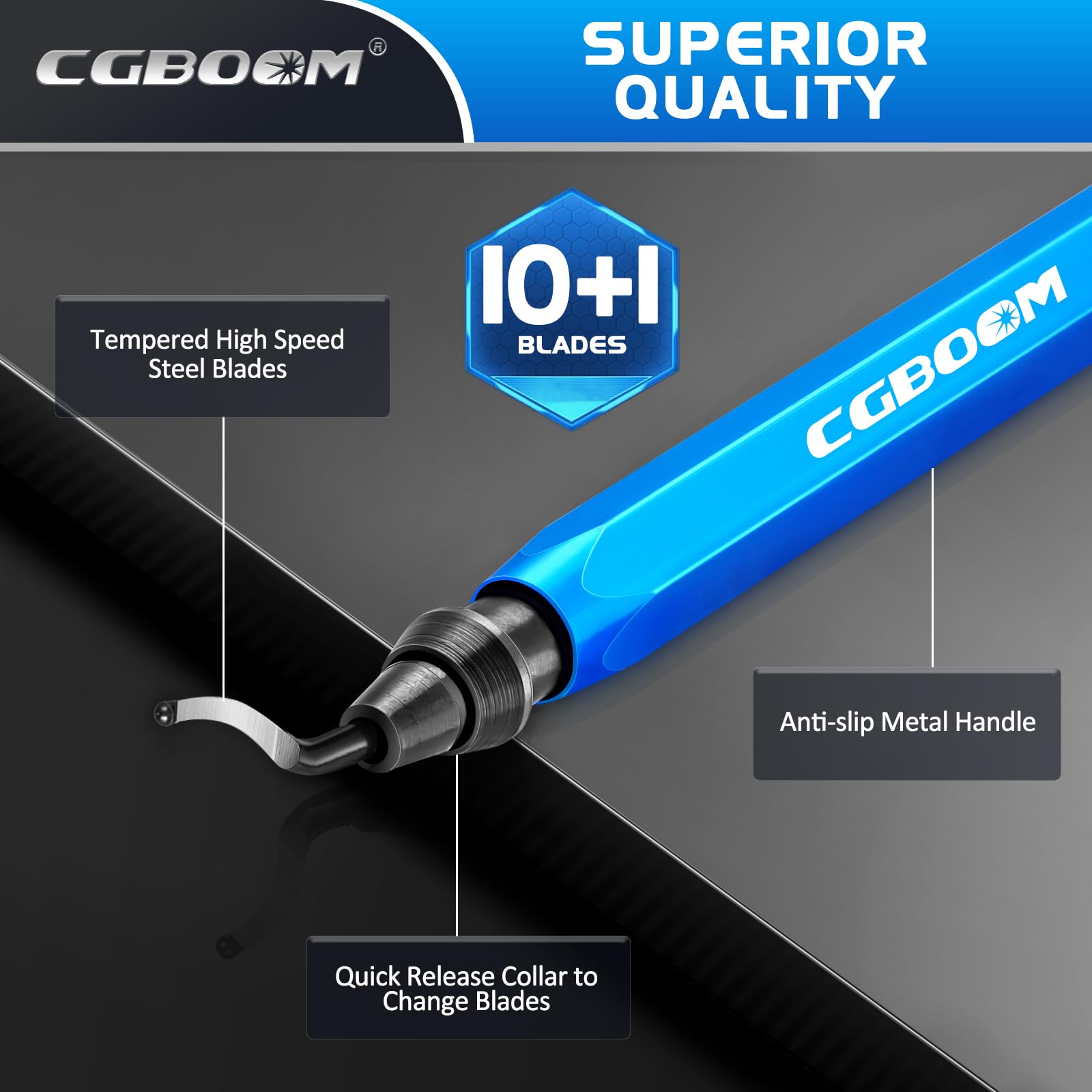 CGBOOM Herramienta de desbarbado universal mango metal 10 cuchillas repuesto 360° corte impresora 3D plástico aluminio acero inoxidable
