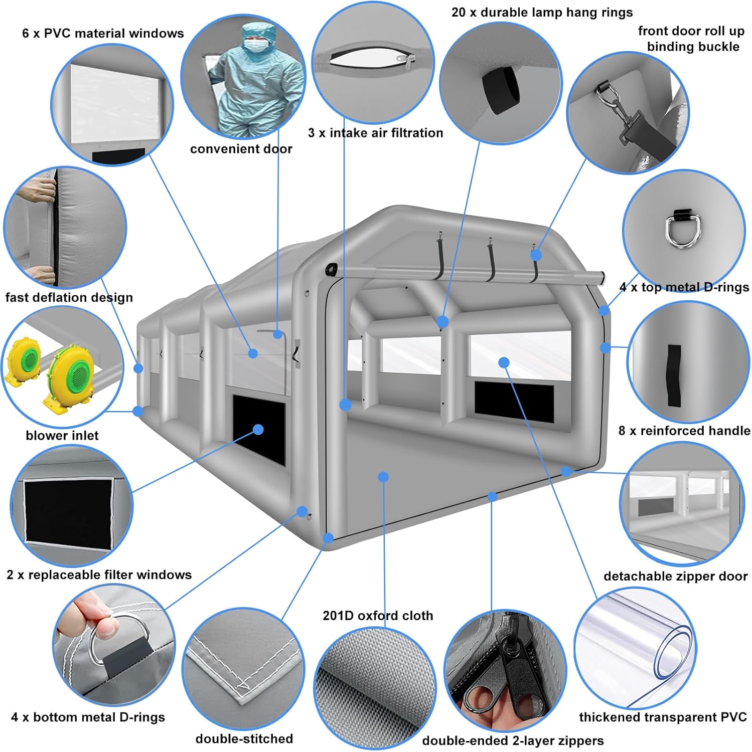 Inflatable Paint Booth, 26X14.5X9.7Ft Inflatable Spray Booth Tent, Car Paint Tent Air Filter System for Car Parking Workstation Motorcycle Garage - Blowers Excluded