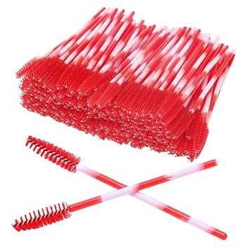 200pcs Disposable Crystal Mascara Wand, Mascara Wands Applicator Eyebrow Brush Set Eyelash Extension Cosmetic Brush Tool Applicator Eyebrow Brushfor Eyelashes Extensions SpooliesBig red