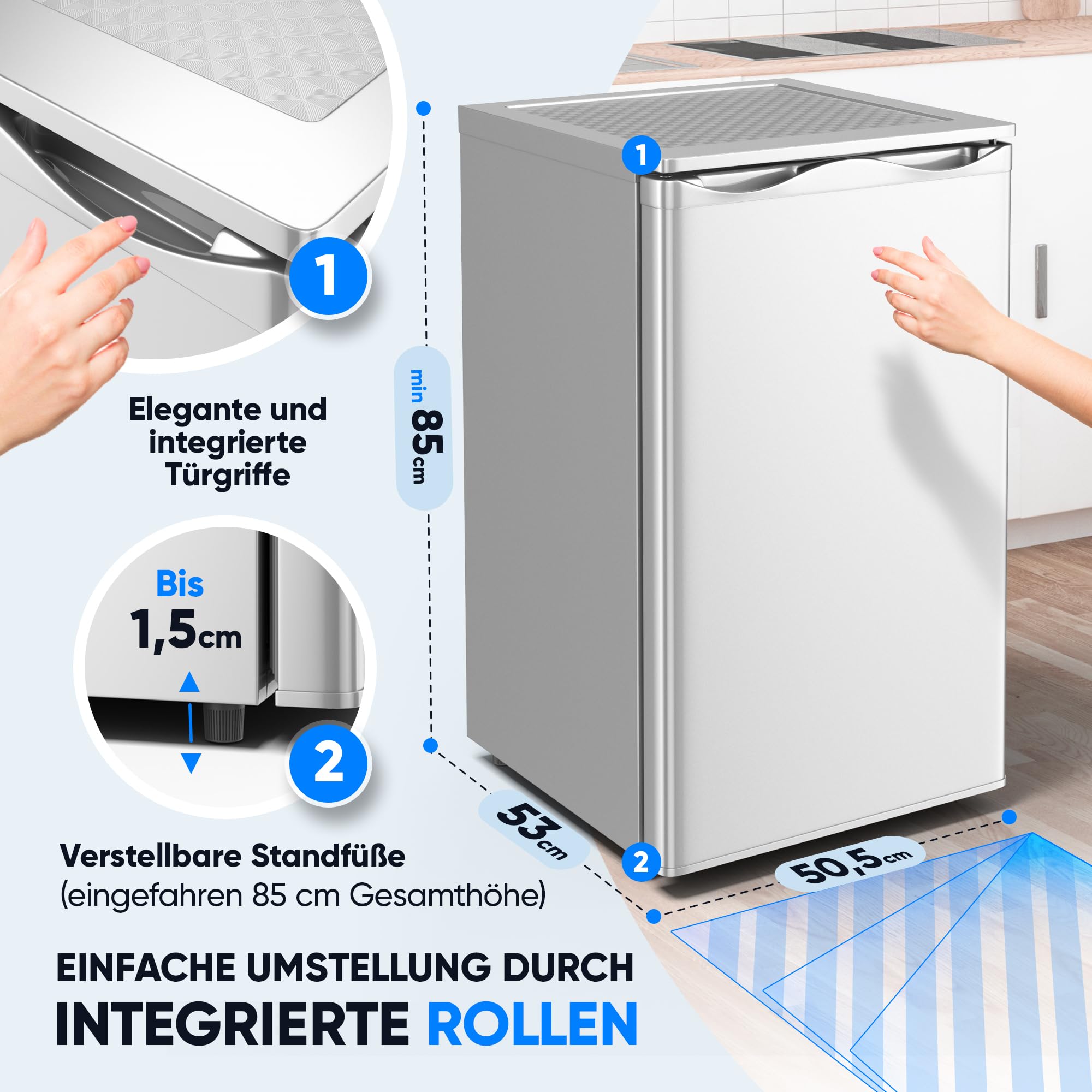 Stillstern Gefrierschrank Klein 73L 4-Sterne-Gefrierfach -18°C Mini Freezer 3 Fächer stufenlos regelbare Temperatur Türanschlag rechts/links R600A Silber