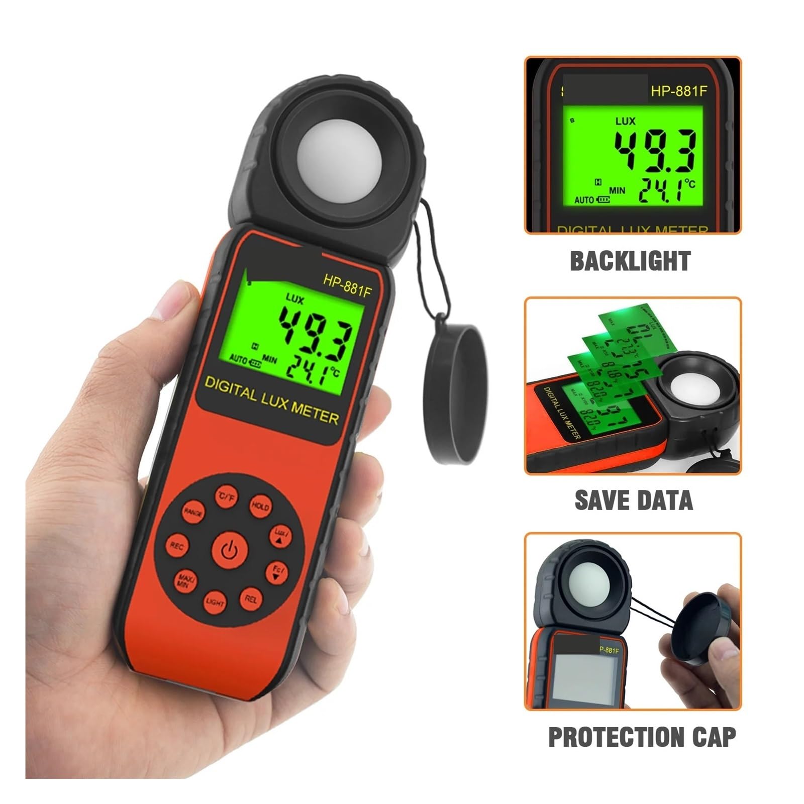 Spektralphotometer, Digitales Beleuchtungsstärkemessgerät, Hohe Genauigkeit, Schnelle Reaktionsgeschwindigkeit, LCD-Monitor, 1–4000000 Lux, Auflösung: 0,1 Lux/FC