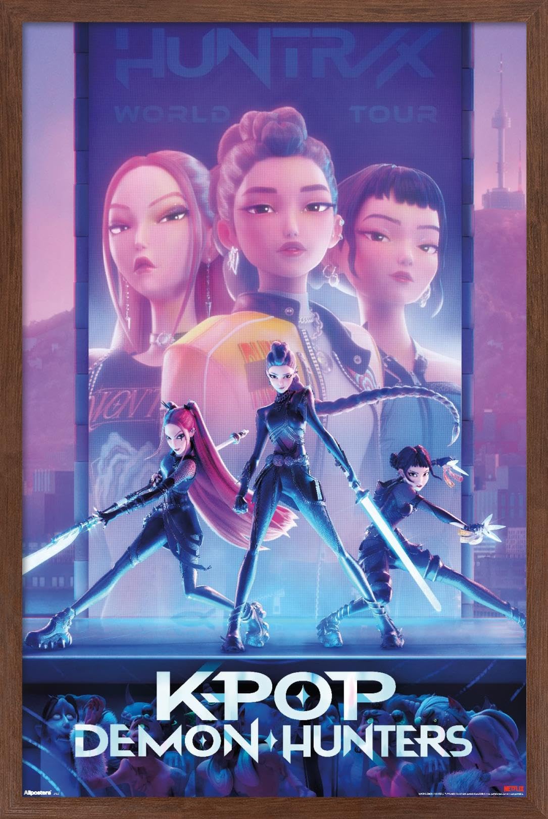 Netflix KPop Demon Hunters (2025) - One Sheet Wall Poster, 22.4L" x 14.7W", Mahogany Framed Version