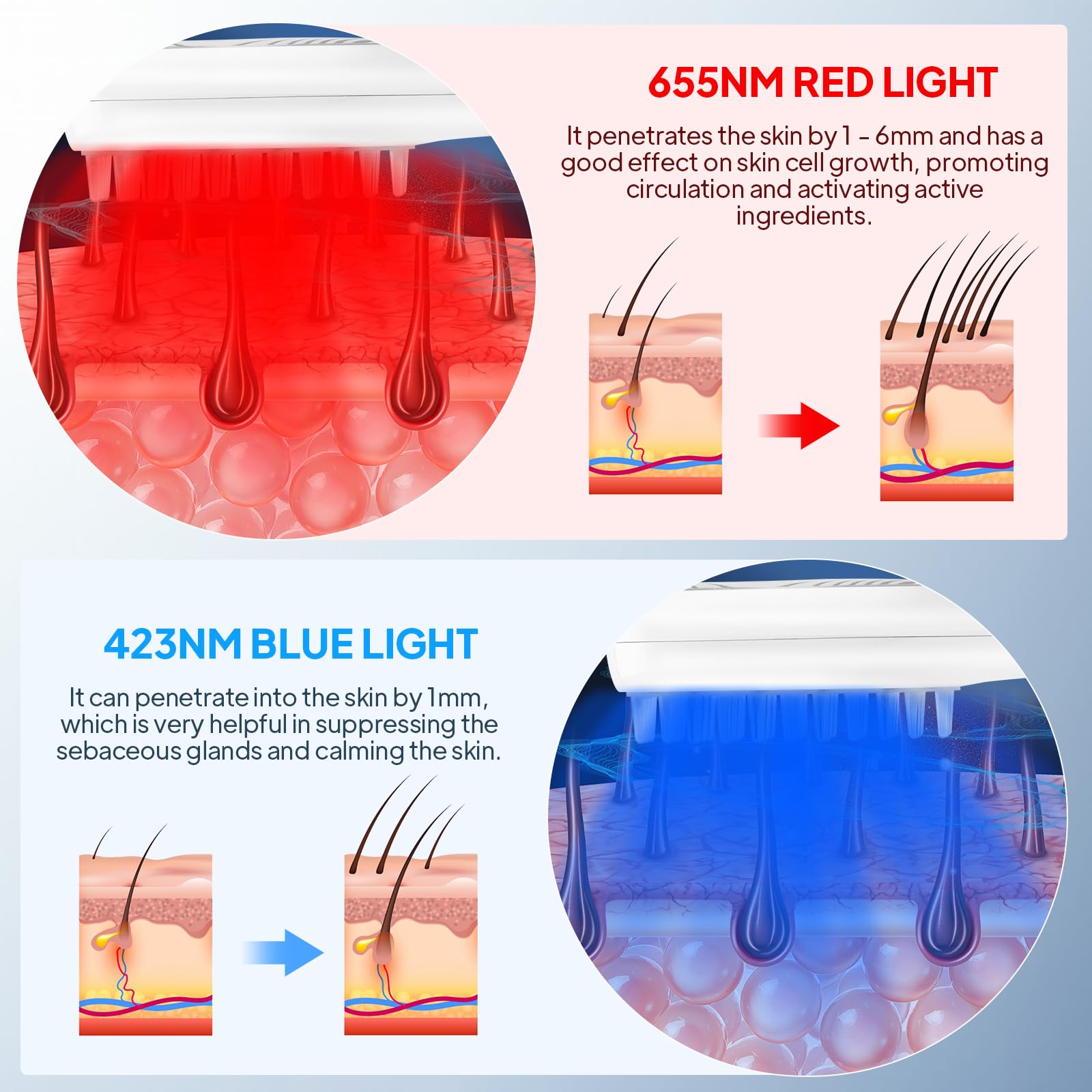 EMS Mikrostrom Haarbürste mit Rot & Blaulicht, Nano-Verdampfung Kopfmassagegerät für Haarwuchs, 7000/min Vibration für Kopfhautpflege gegen Haarausfall