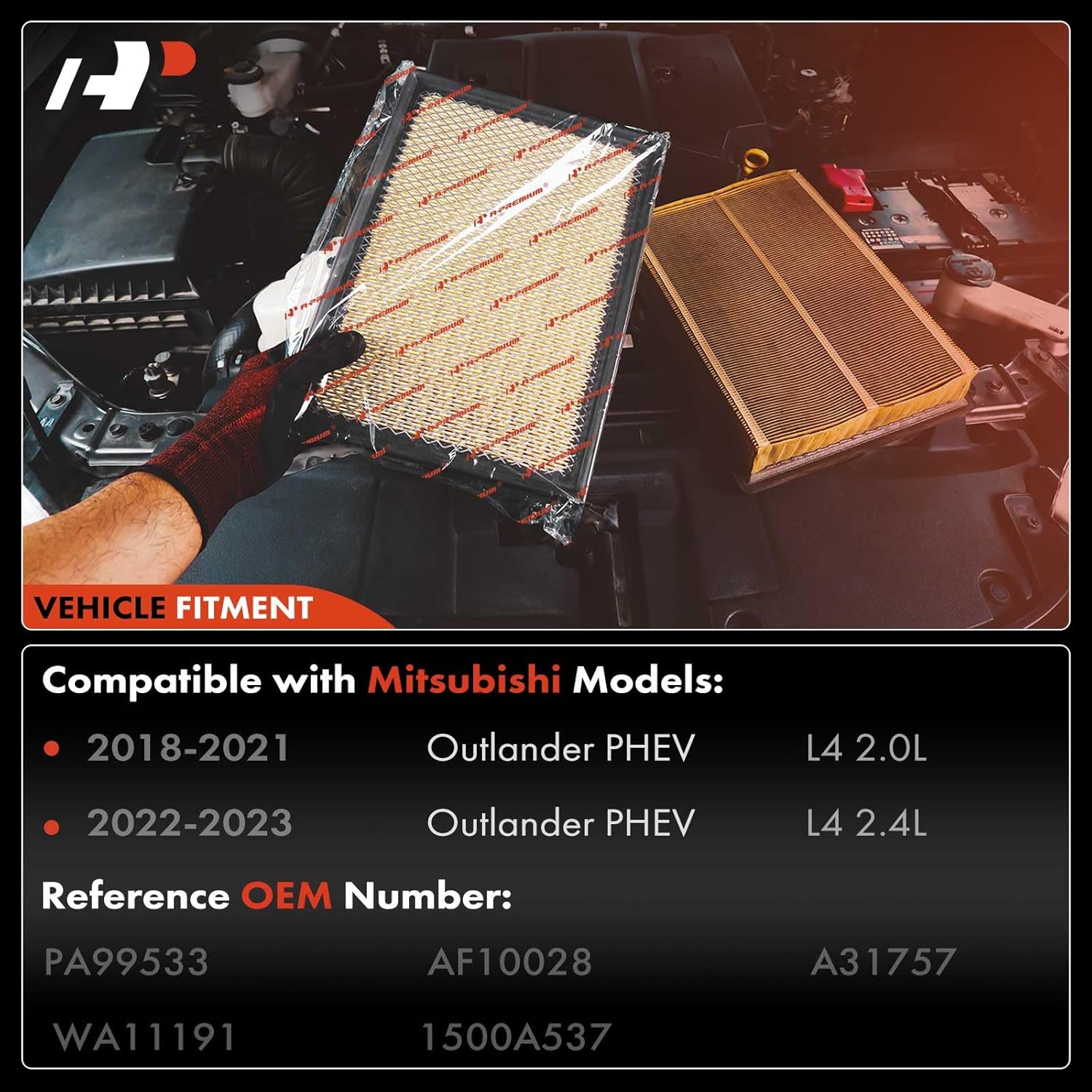 A-Premium 2-PC Engine Air Filter Compatible with Mitsubishi Outlander PHEV 2018-2022, 2.0L 2.4L, Replace# A31757