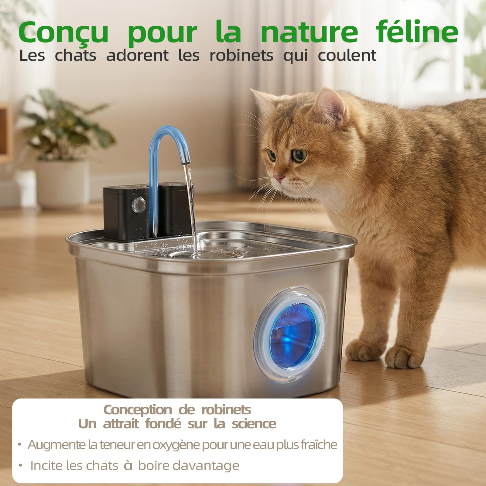Fontaine à Eau pour Chat Universelle sans Fil en Acier Inoxydable pour Chats et Chiens: Fontaine à Boire Automatique 3,2L avec Détecteur de Mouvement | Batterie 4200mAh, Pompe à Eau Ultra-Silencieuse
