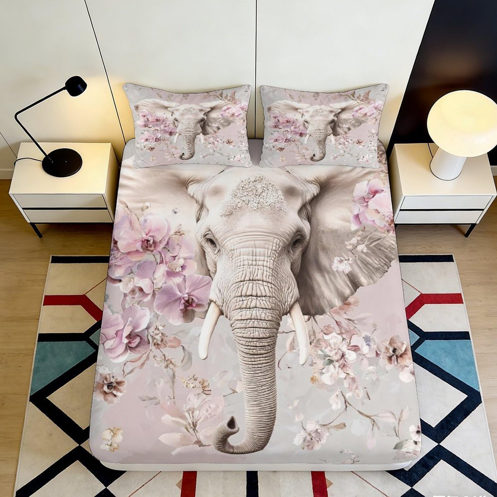 Pnayamiorkfel Style-7 3D Printed Elephant Floral Fitted Sheet Microfiber Soft Anti-Slip Bed Cover For Bedroom Guest Room Decor 90X200x25cm