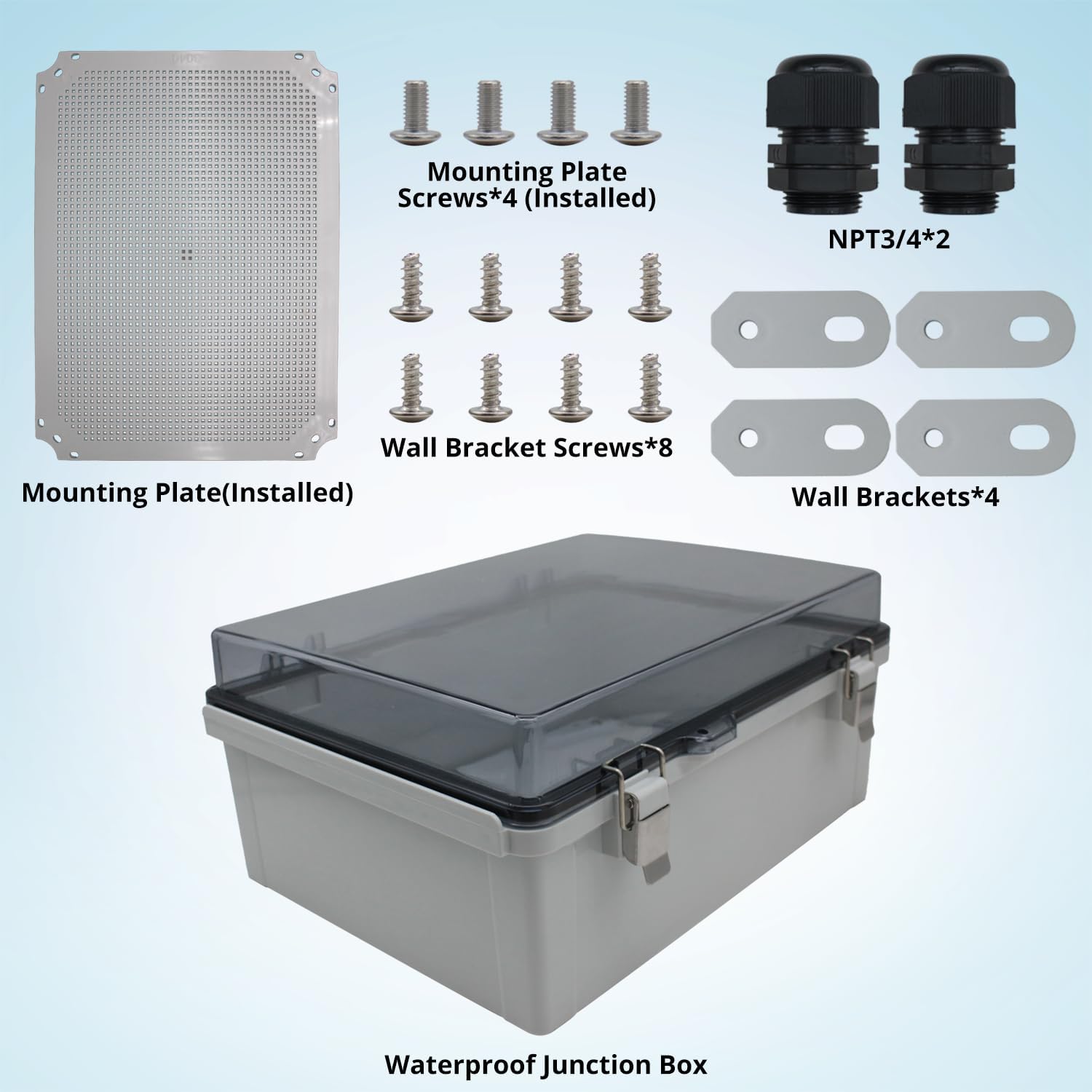 MAKERELE Extra Large Outdoor Electrical Enclosure Boxes Waterproof IP67 Junction Box and 3/4" NPT*2 Enclosure with Mounting Plate Suitable for Various Projects(16.1"*12.2"*7.1")
