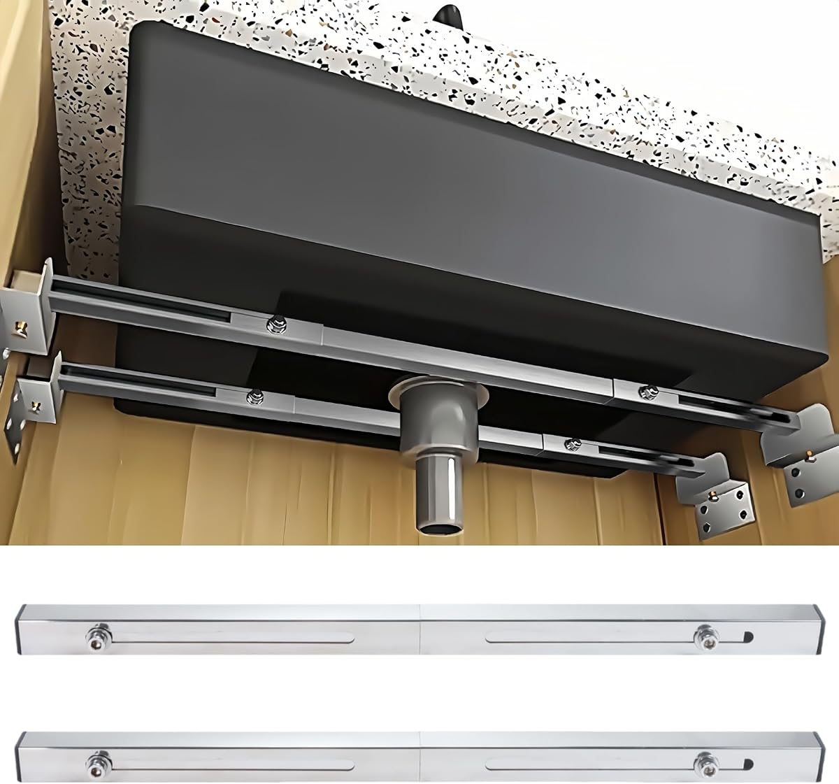 Undermount Sink Brackets Stainless Steel Adjustable Undermount Sink Support | Horizontal Installation Save Space, Heavy Duty Repair System Kit for Kitchen Bathroom (31.5-43 inches/80-110cm)