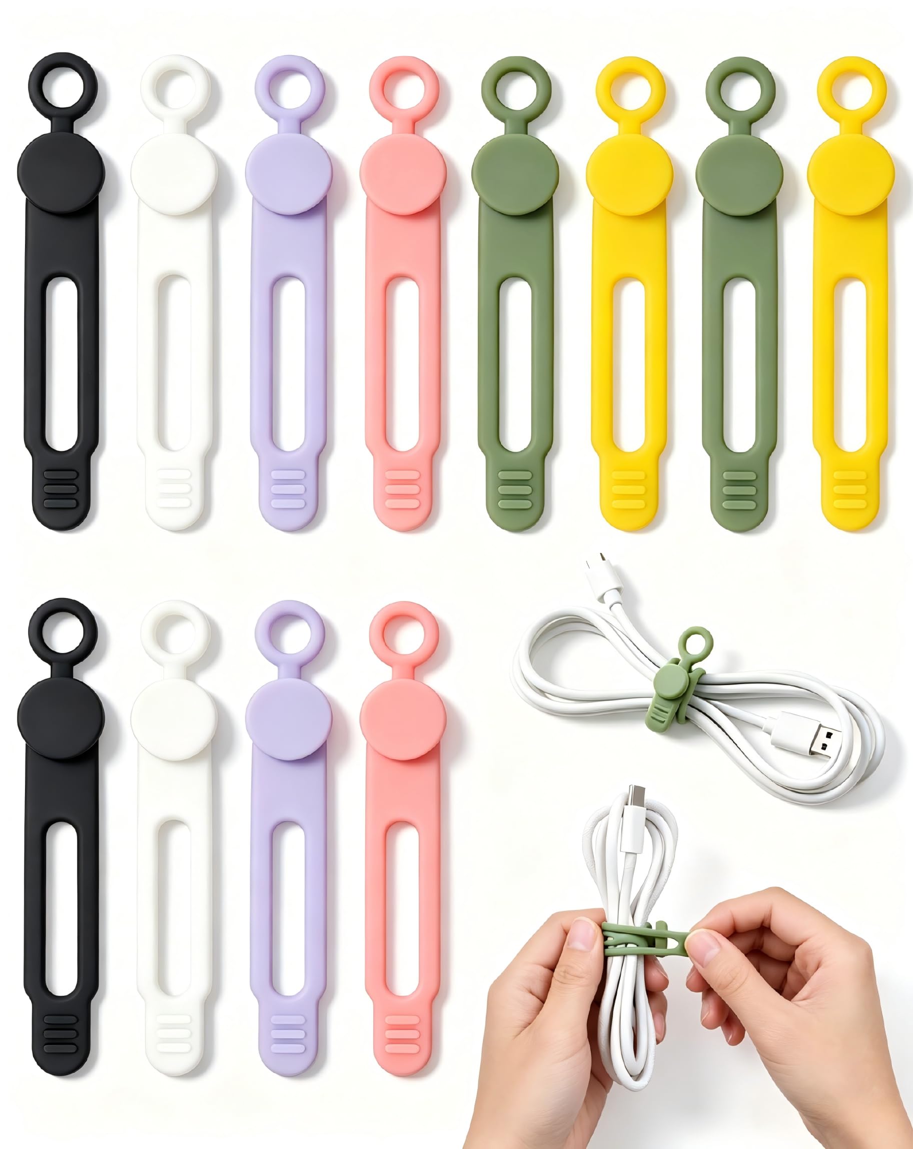 VLUNT 12 Pack Silicone Cable Ties Reusable Cable Tidy Wire Organiser Straps