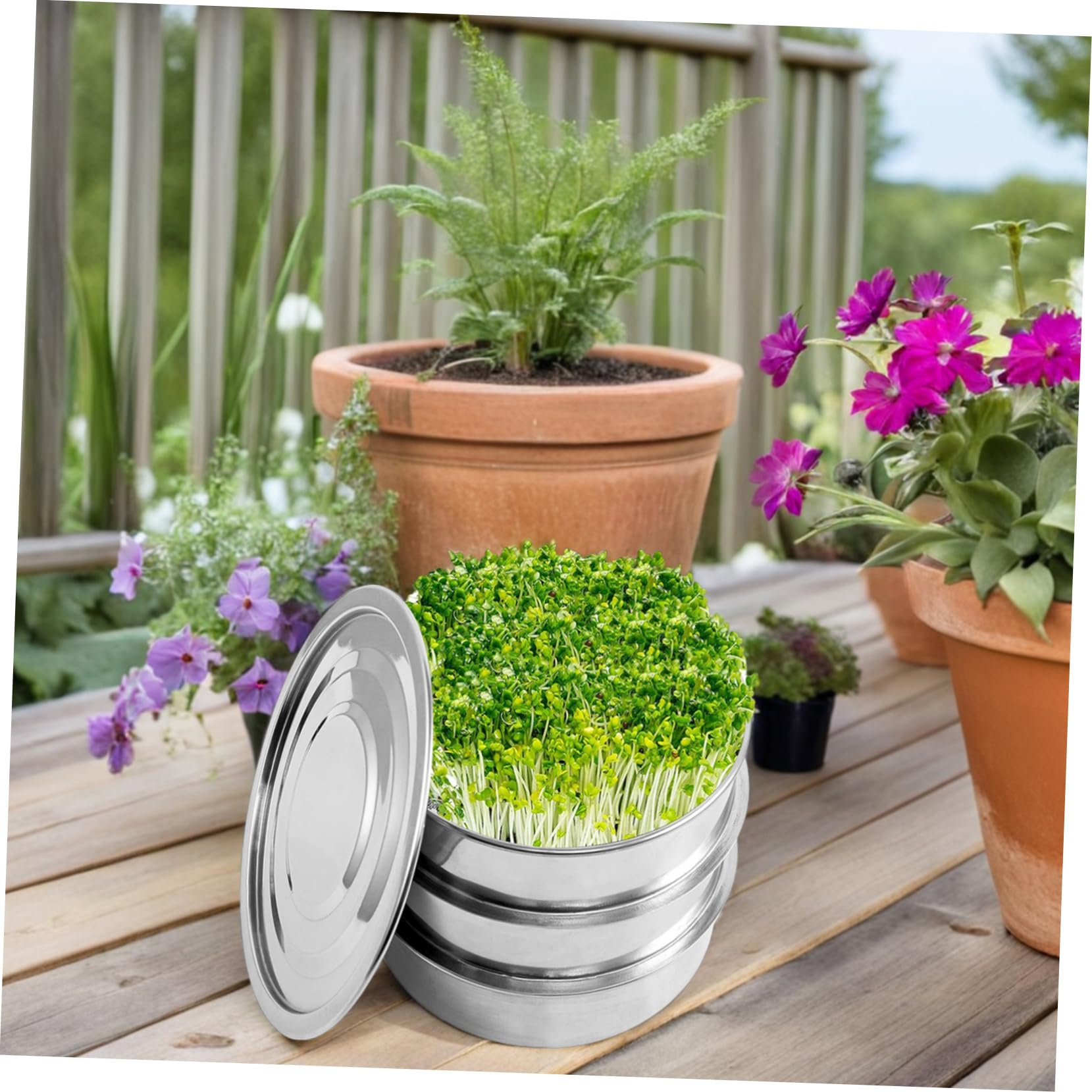 Yardwe 1 Juego Kit de Germinación Inoxidable Apilable con Tapa para de Alfalfa Frijoles y de Trigo Bandejas y Tapa para Casa y Comercial