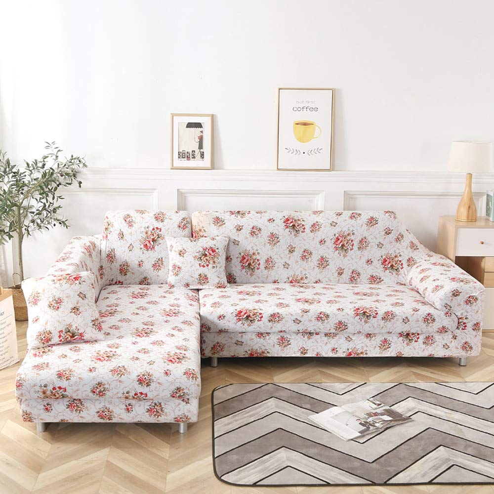 Housse canapé d'angle extensible en spandex avec 2 taies d'oreiller pour salon