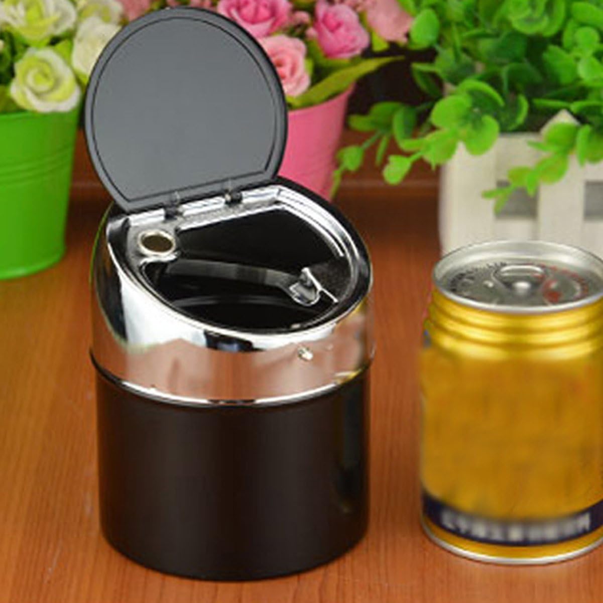 NewFerU Smokeless Metal Steel Ashtrays for Cigarettes Cigars with Covered Stainless Push Lid Portable Windproof Ash Tray Bucket for Home Tabletop,Patio,Sand,Car,Auto,Outdoors,Indoors (Big)