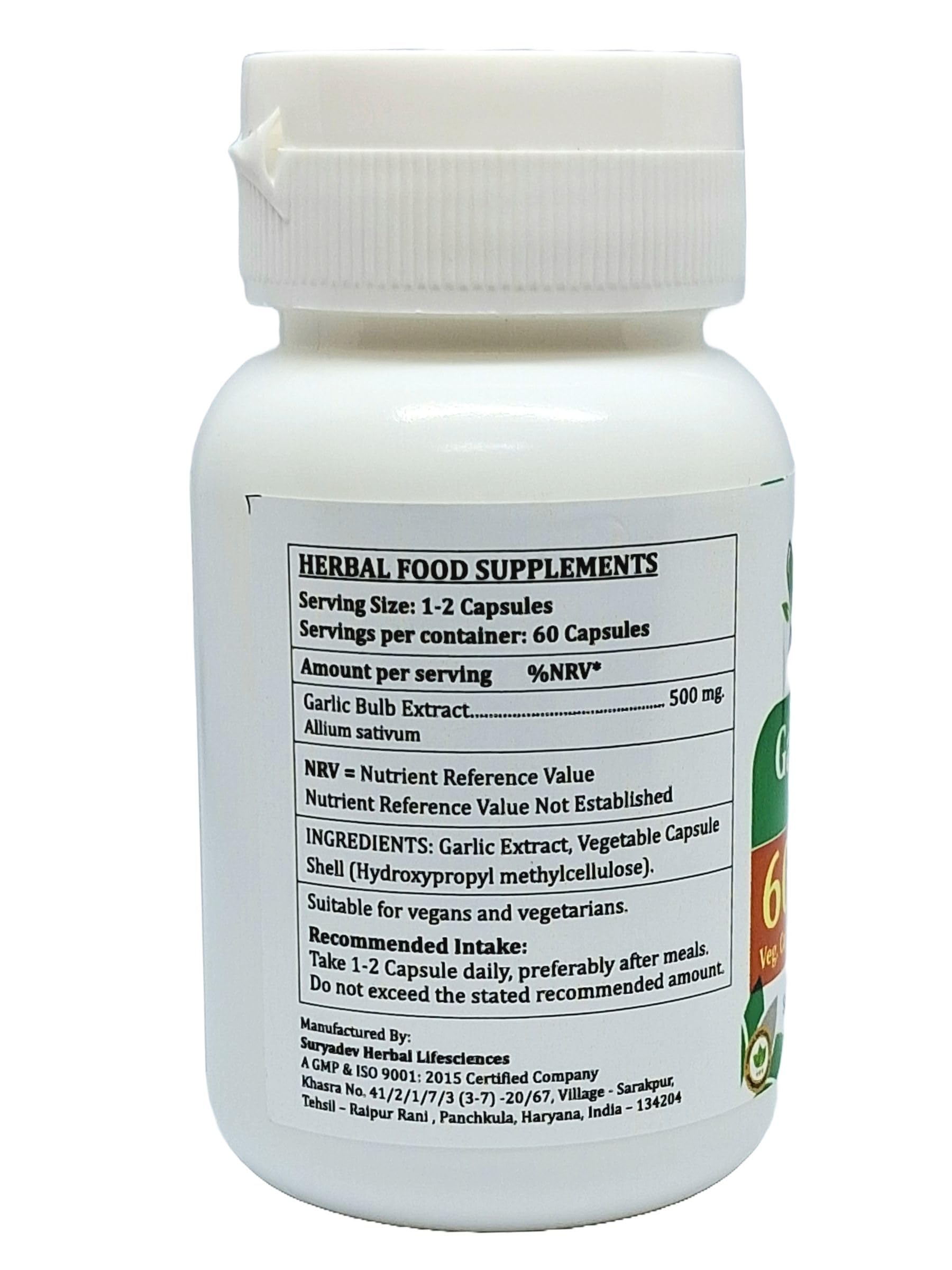 Allium Sativum (Garlic, Lahsan) Extract Capsules | Highest Potency, 100% Herbal Product | Pack of 60 X 500 mg. Veg. Capsules (Pack of 1 Bottle) — Amazon image 2
