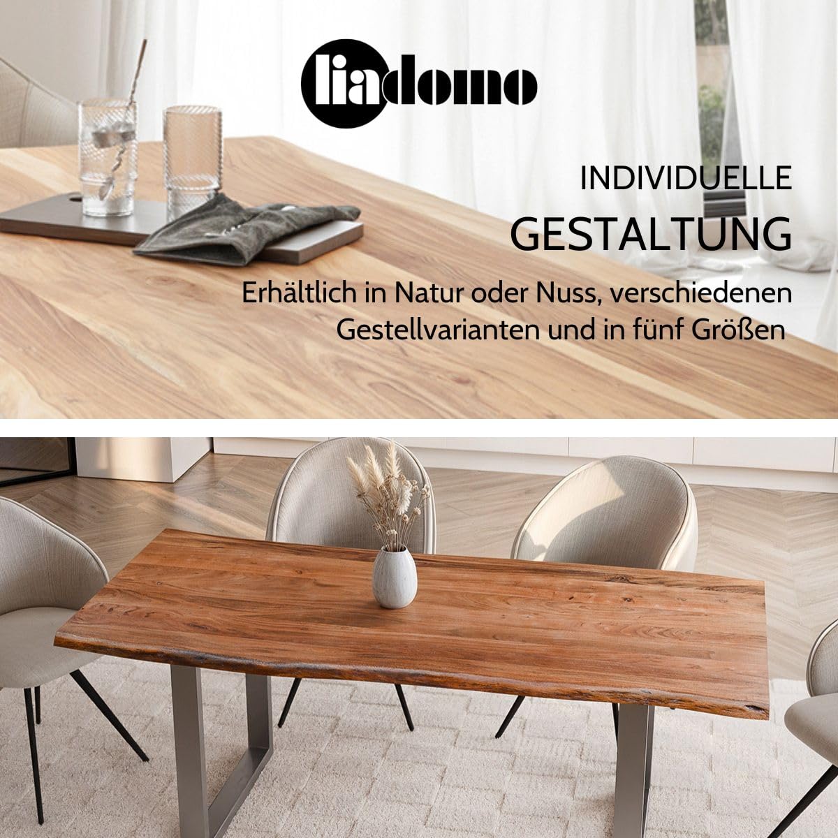 Esstisch 180x90 Diala Natur, Spider-Gestell Silber
