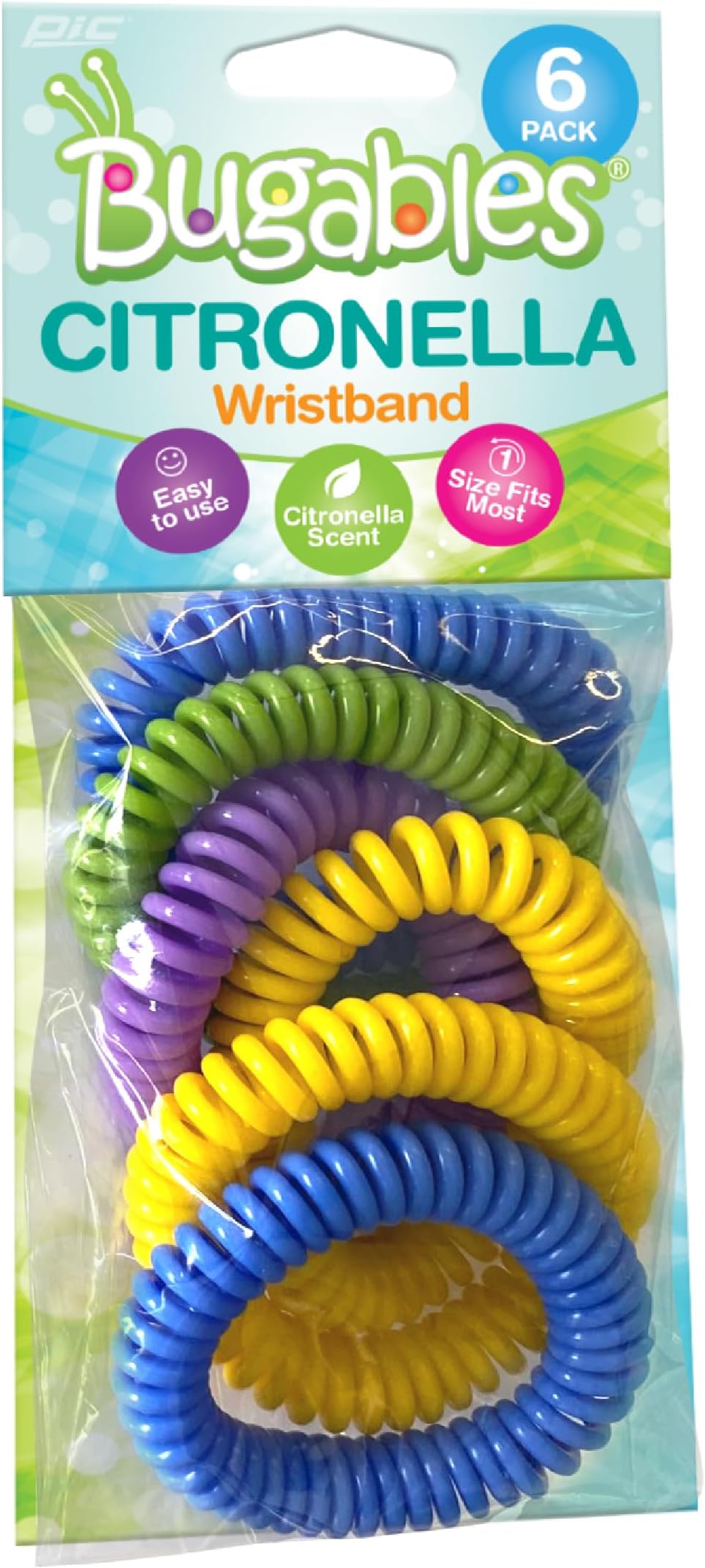 PIC Bugables Citronella Scented Coil Wristbands, Reusable and Resealable, One Size Fits All (Pack of 10)