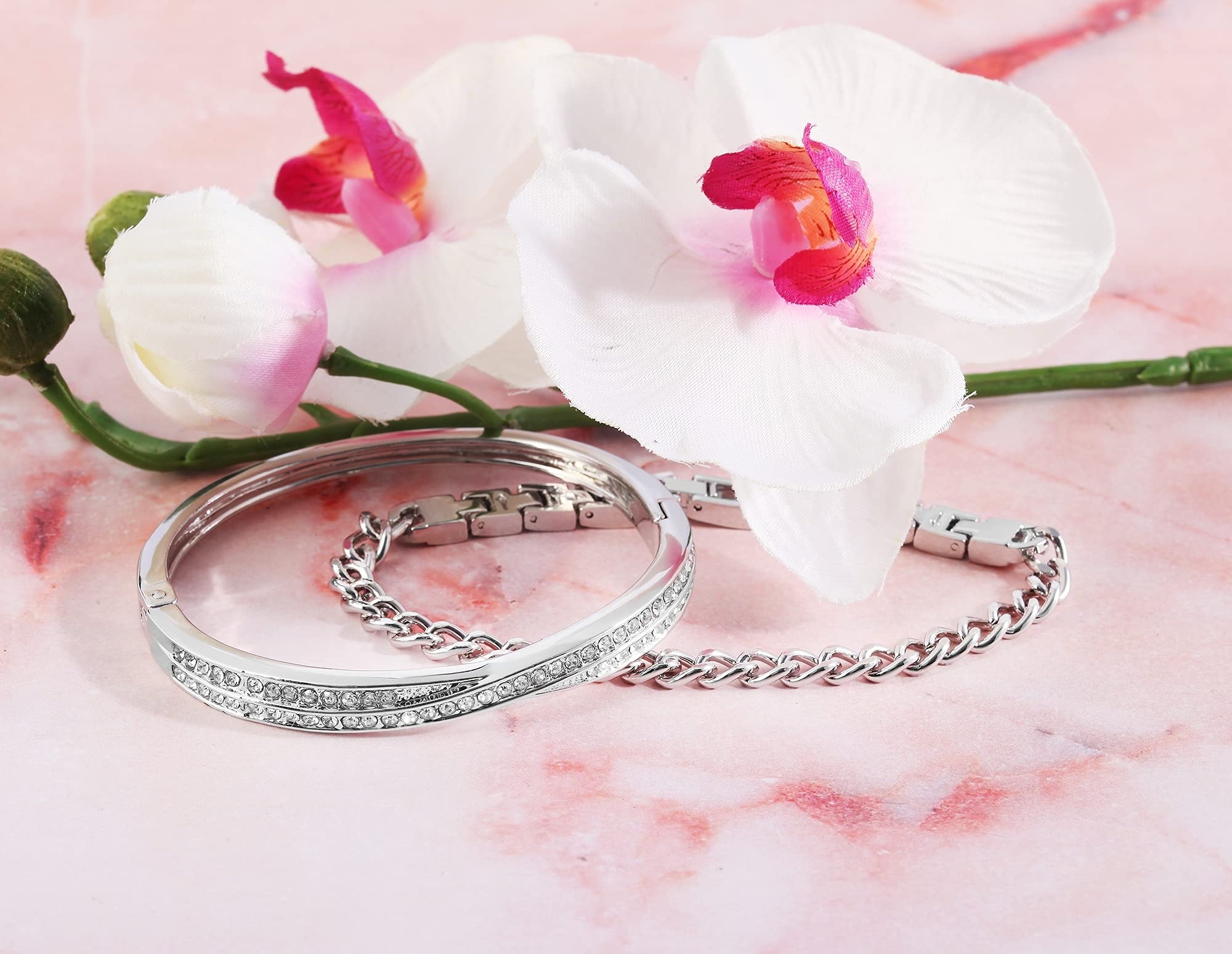 Excellanc Set regalo da donna con bracciale e strass 1800218, Metallo,