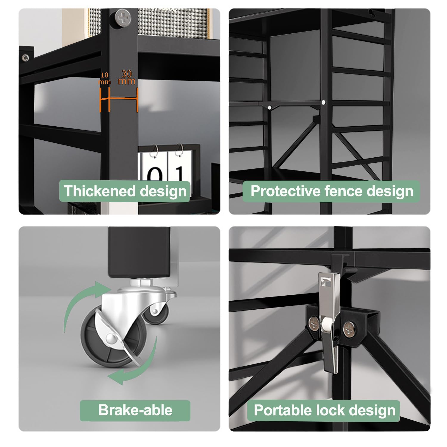 Scaffali in metallo a 3 ripiani, design pieghevole mobile per cucina, garage, lavanderia, bagno, soluzione salvaspazio
