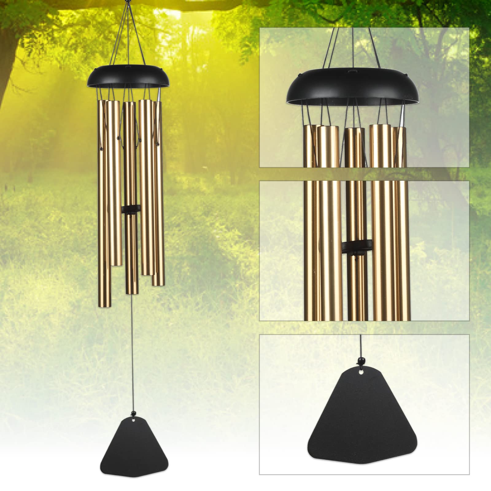 Snveod Großes Windspiel Für Draußen – 89,9 Cm Matt Schwarz Mit Tiefer Klangglocke – Gedenk-Windspiel Für Garten & Terrasse