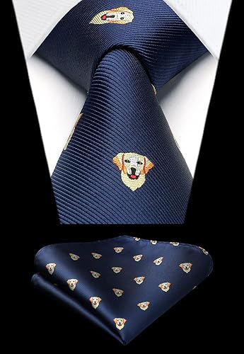 Miniatura 8 de HISDERN Corbatas para hombre clásicas divertidas corbatas para hombre, pañuelo de negocios de animales, corbata de bolsillo, juego cuadrado