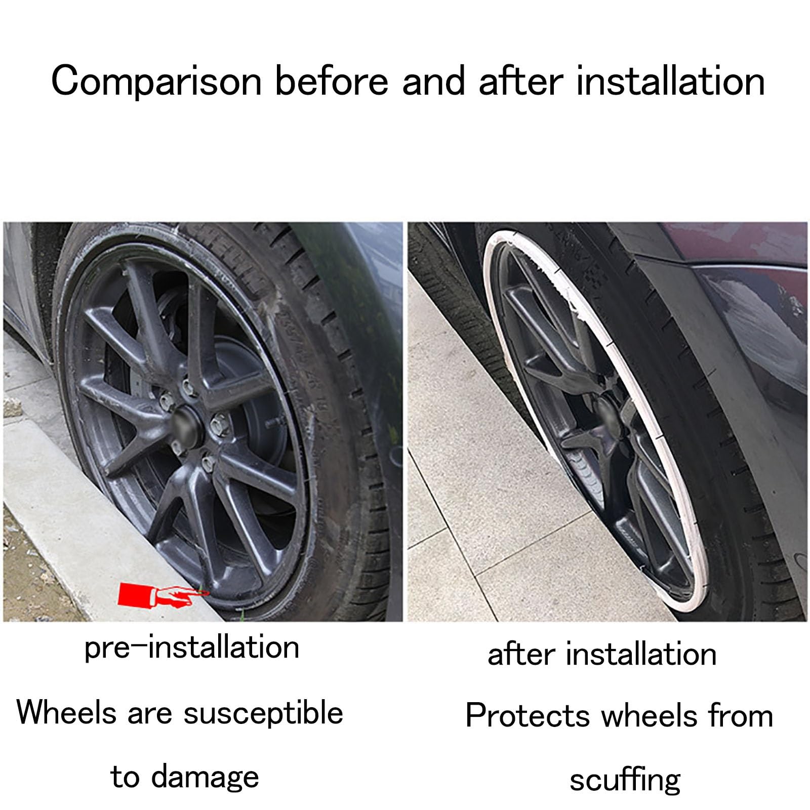 Dekoracyjny pierścień ochronny ze stopu aluminium, osłona kół, pierścień ochronny do opon samochodowych. Nie jest wymagany demontaż opony do instalacji (czarny, 18 cali)