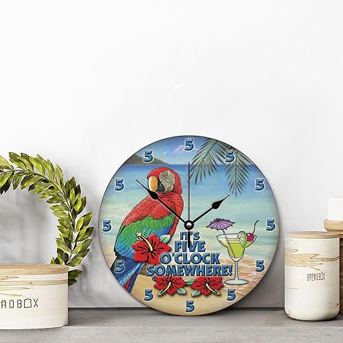 Miniatura 2 de ArogGeld Reloj de pared Parrot Beach de 5 en algún lugar, reloj de pared de madera grande que funciona con pilas, 12 pulgadas, silencioso, sin