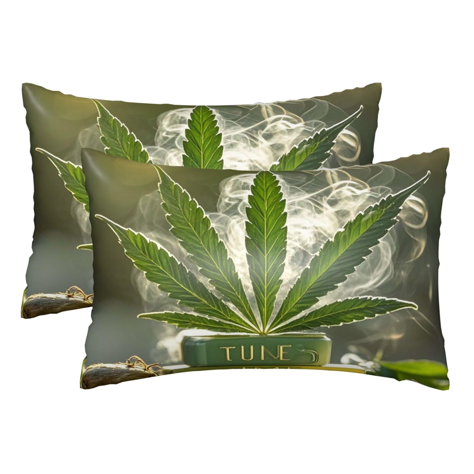 Silk Pillowcases Set of 2 Pillow Shams Breathable Soft Pillow Covers with Envelope Closure Weed Marijuana Pillowcases Standard Size 20x30 Inches Washed Pillow Cases for Hair and Skin